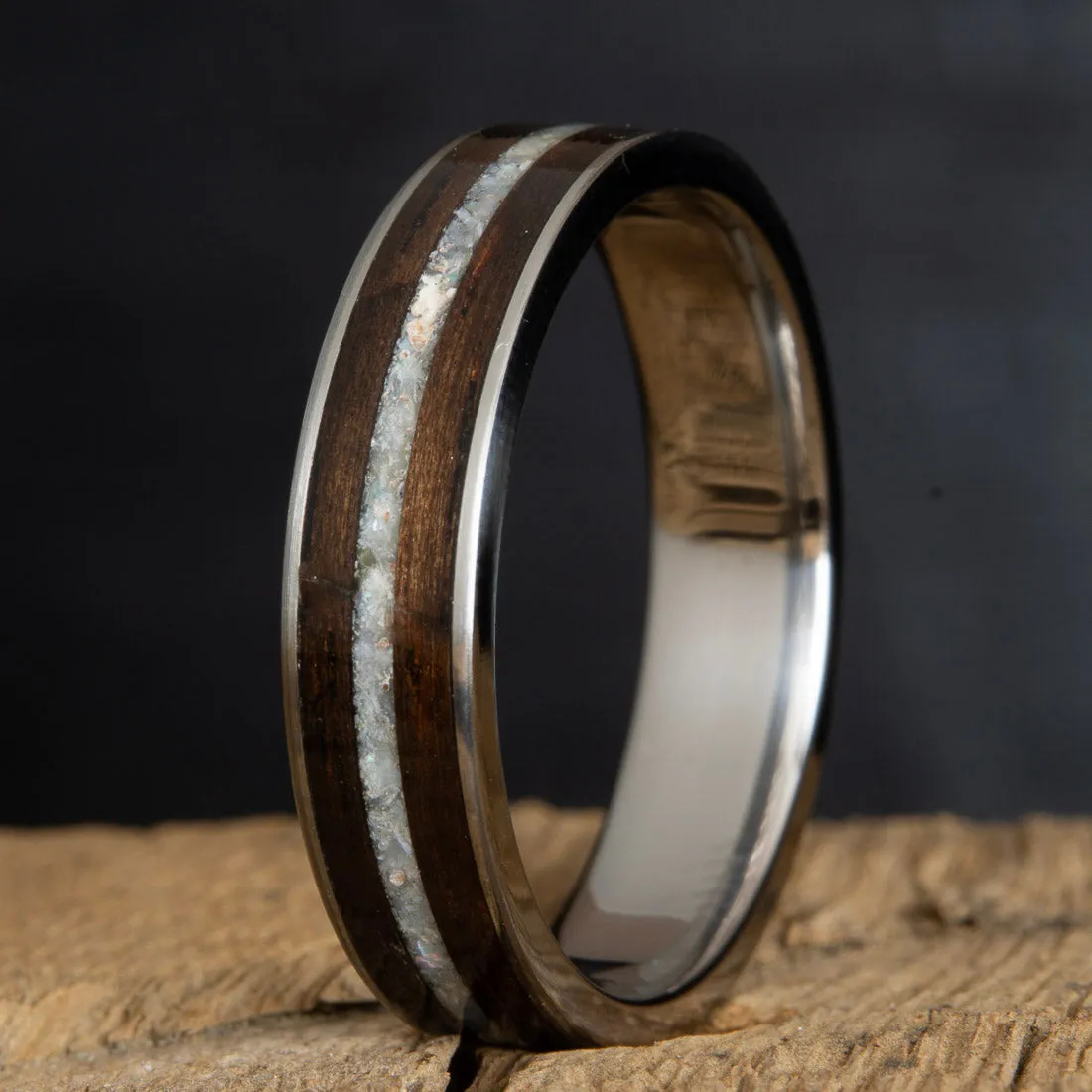 6mm Mens wedding ring with Ebony wood and pearl