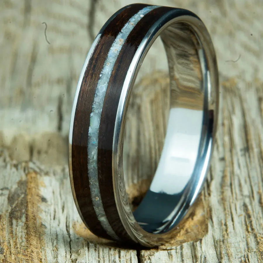 6mm Mens wedding ring with Ebony wood and pearl
