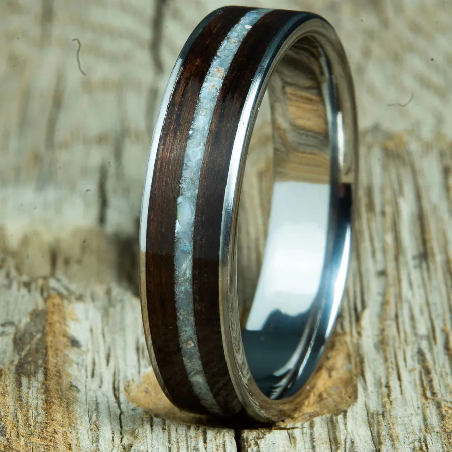 6mm Mens wedding ring with Ebony wood and pearl