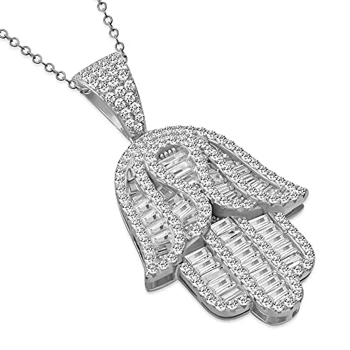 925 Sterling Silver Hamsa Pendant Necklace Cubic Zirconia