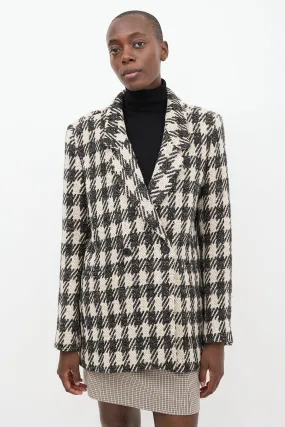 Beige & Black Wool Blend Houndstooth Blazer