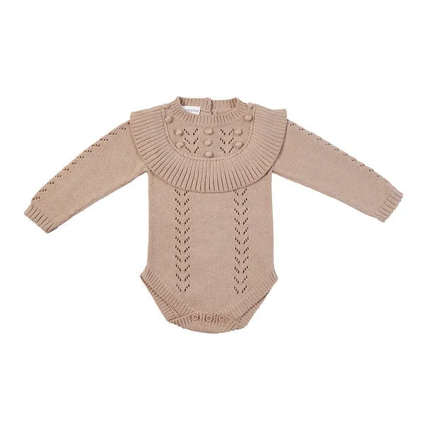 Billy Hand Knit Ruffle Onesie - Almond