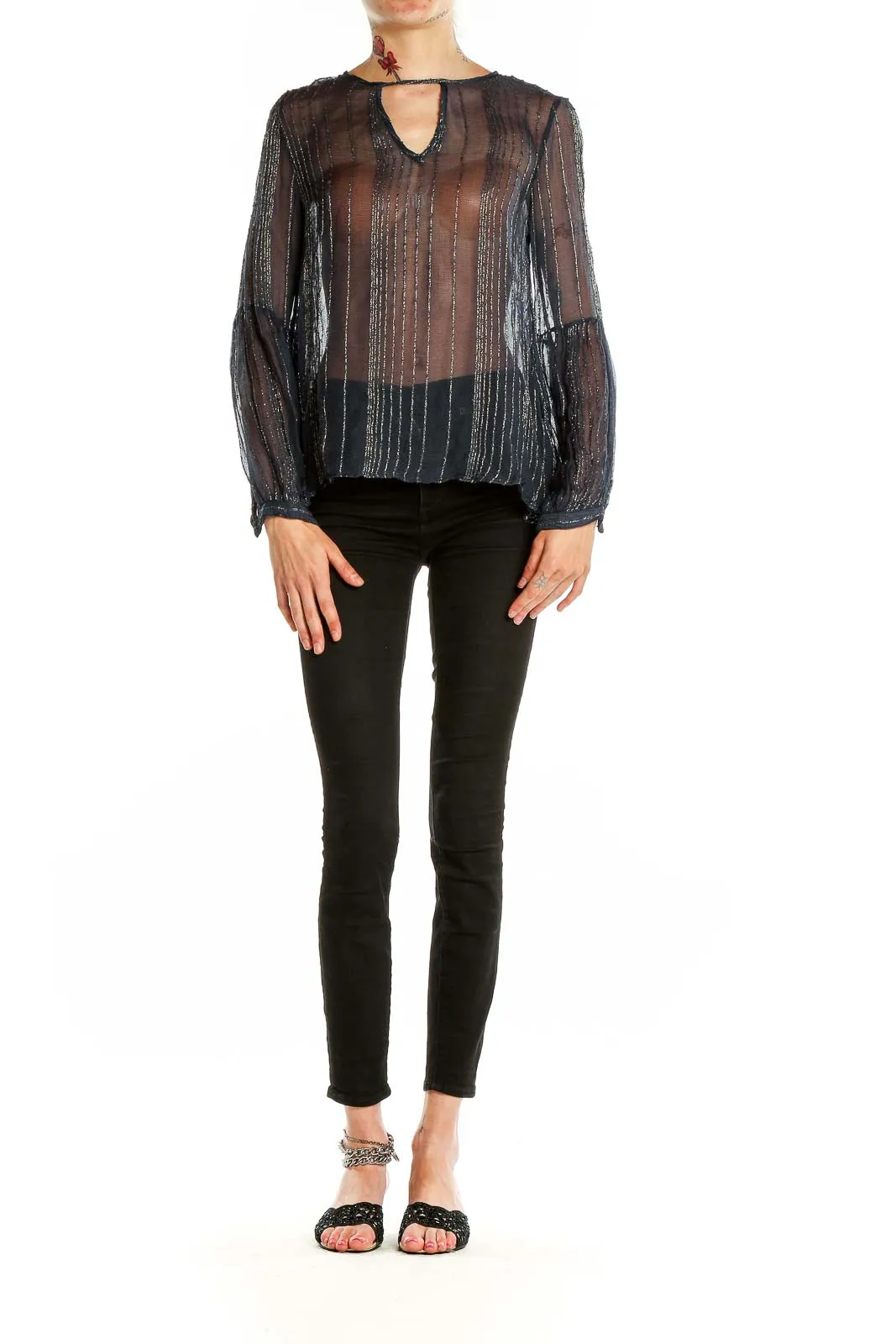 Black Sheer Metallic Striped Blouse