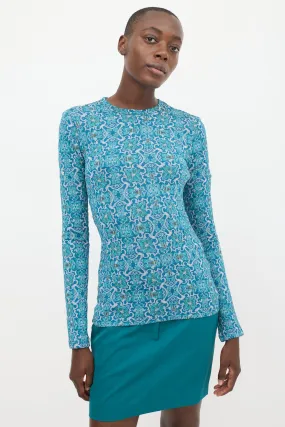 Blue & Teal Metallic Floral Top