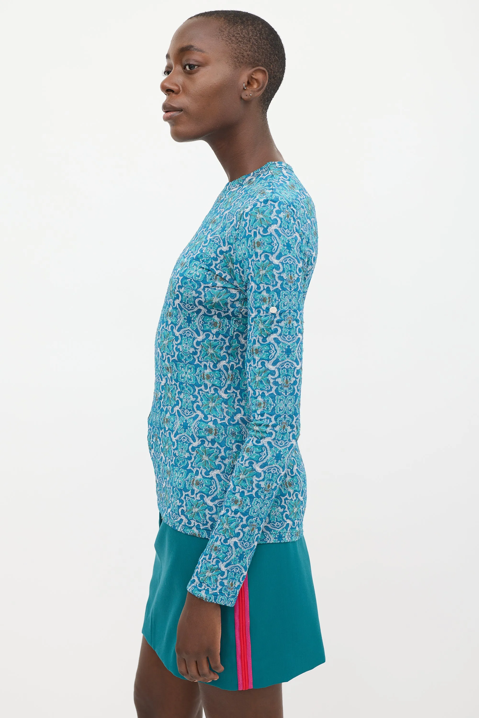 Blue & Teal Metallic Floral Top