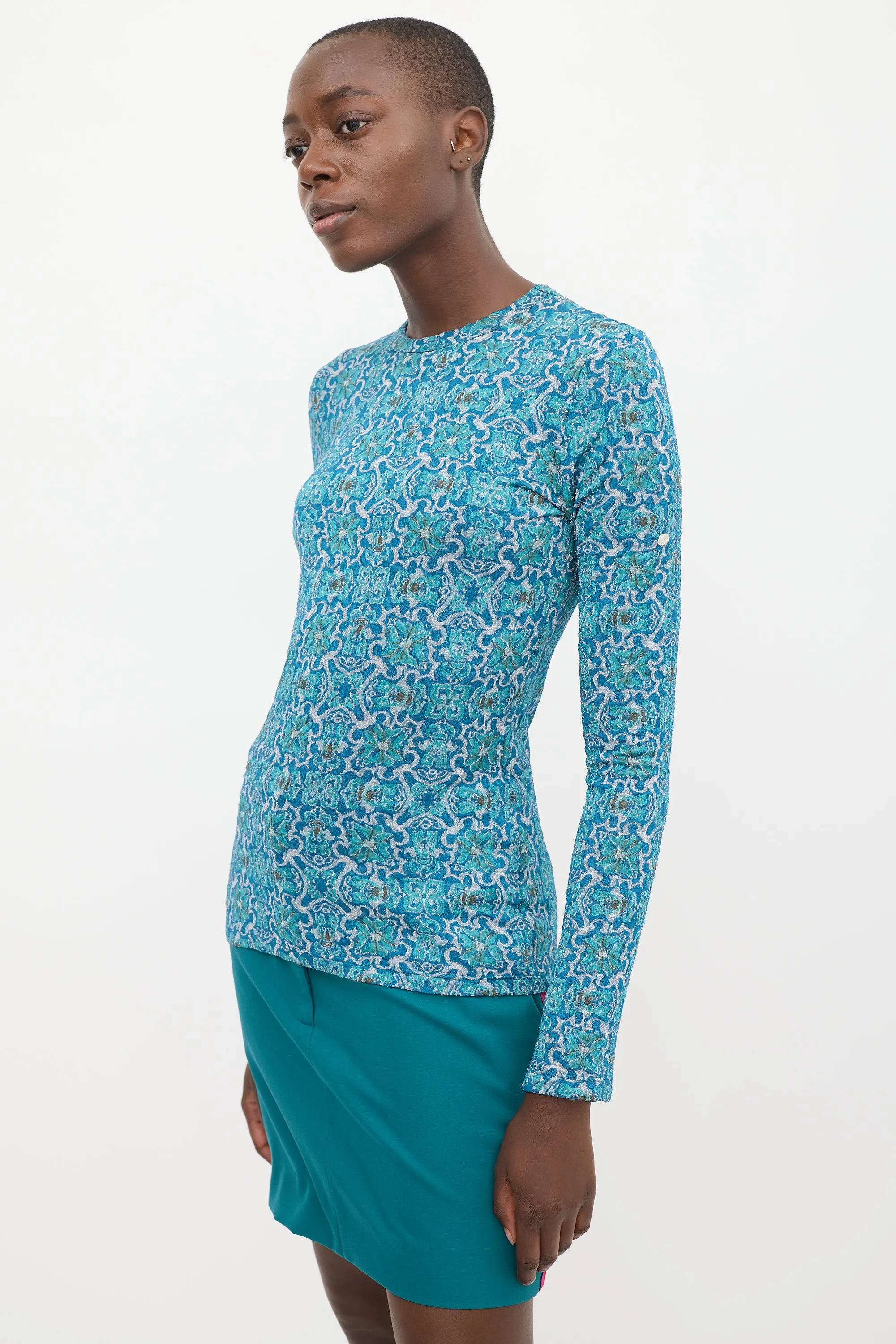 Blue & Teal Metallic Floral Top