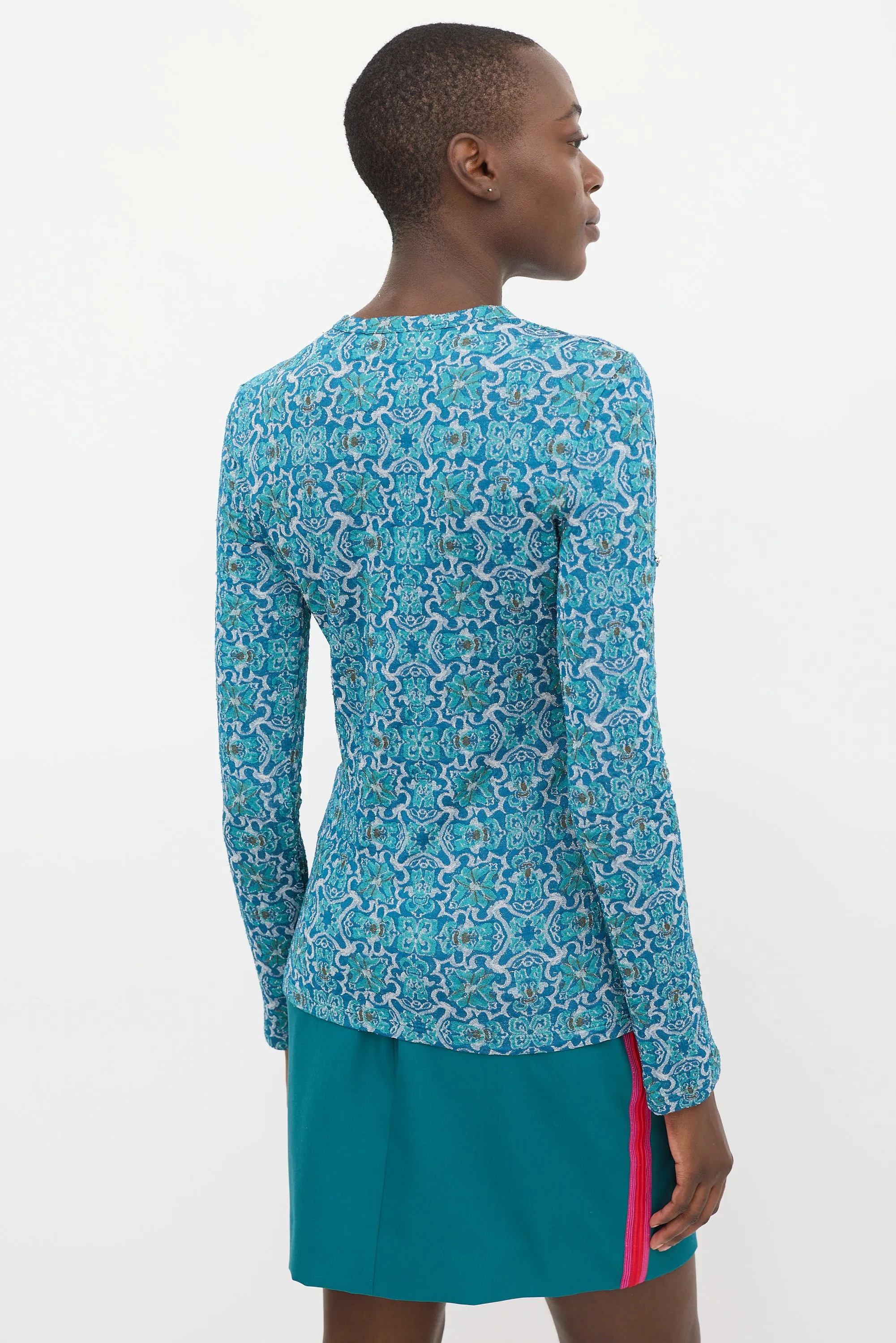 Blue & Teal Metallic Floral Top