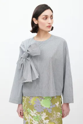 Blue & White Pinstripe Bow Front Top