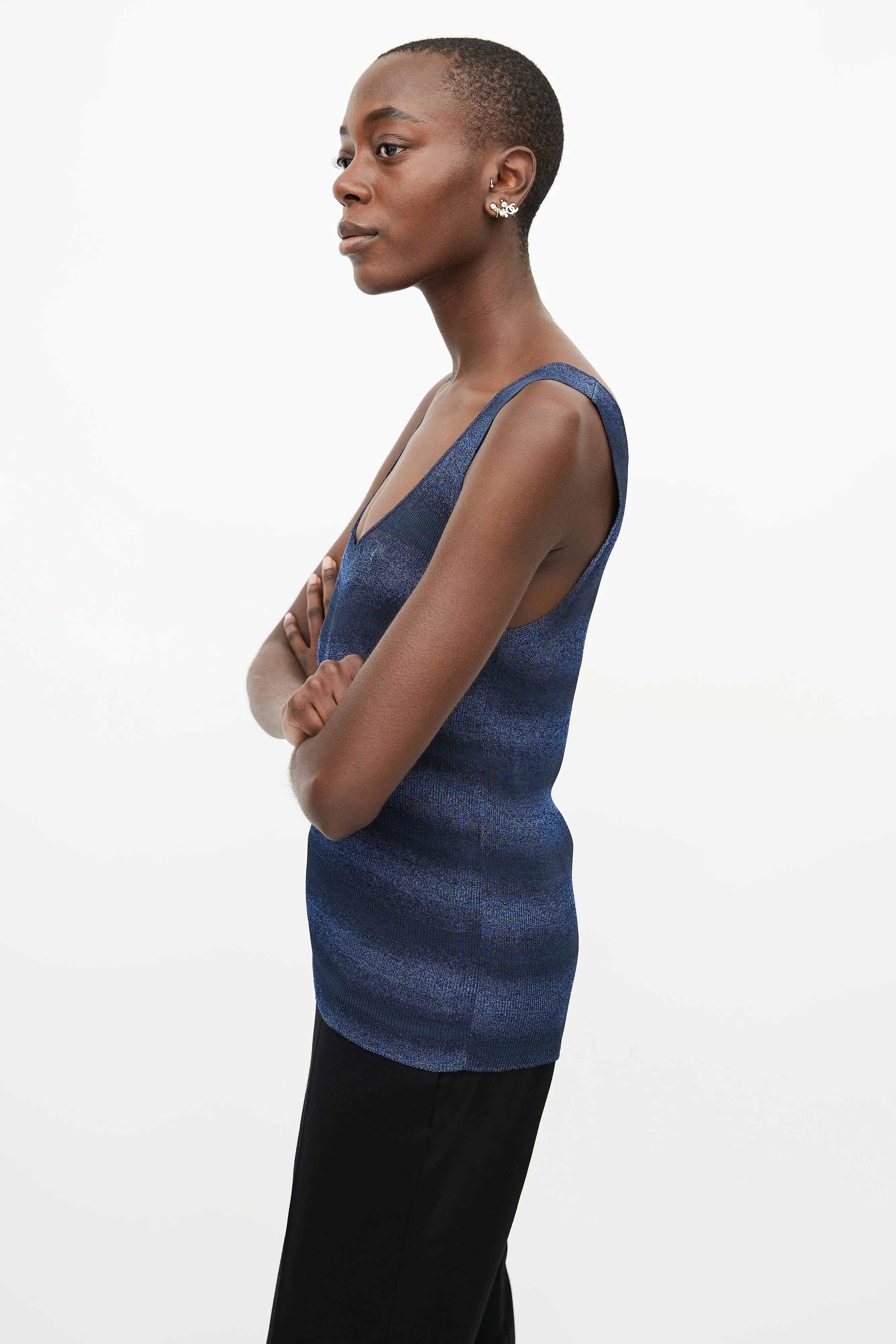 Blue Metallic Stripe Tank