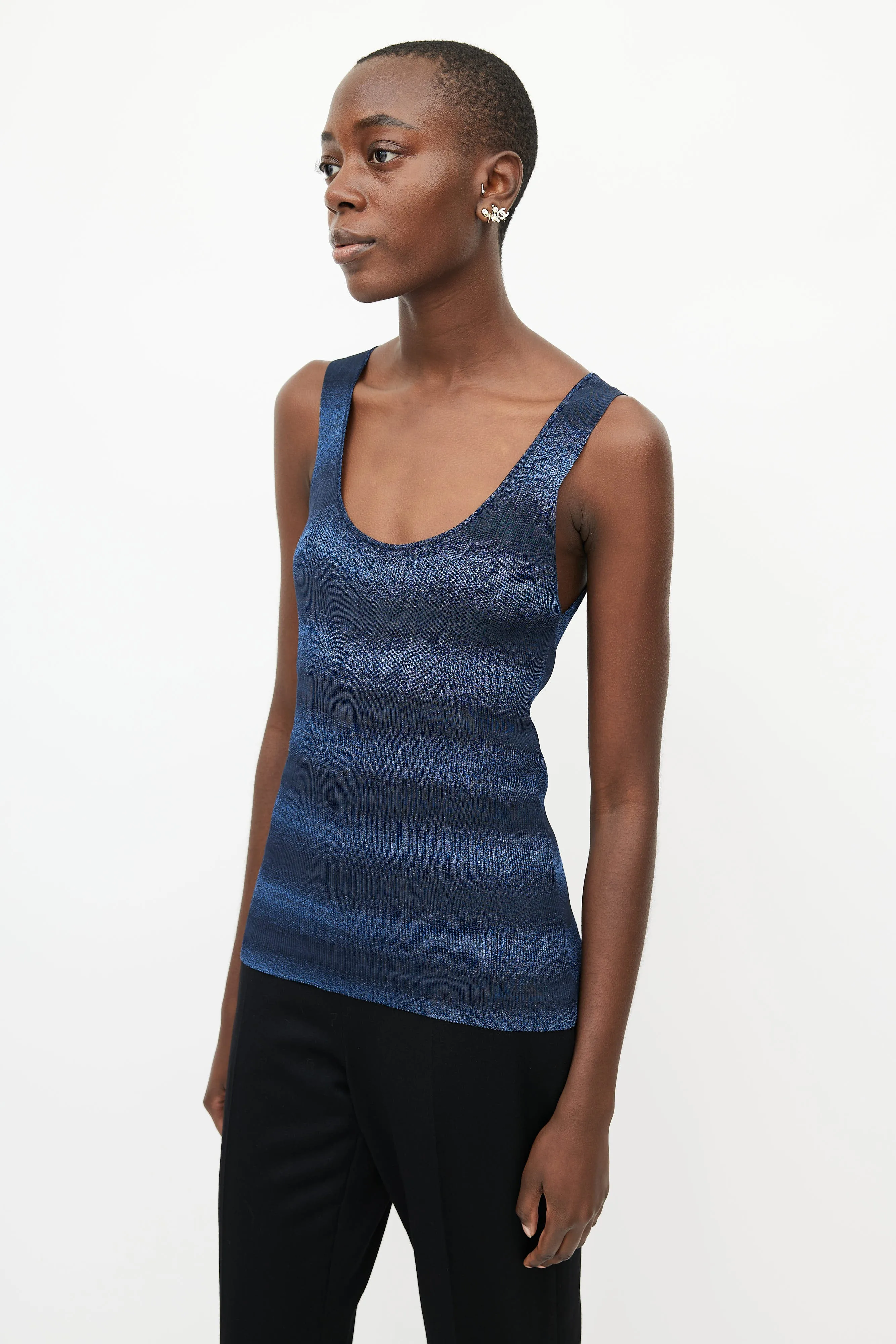Blue Metallic Stripe Tank