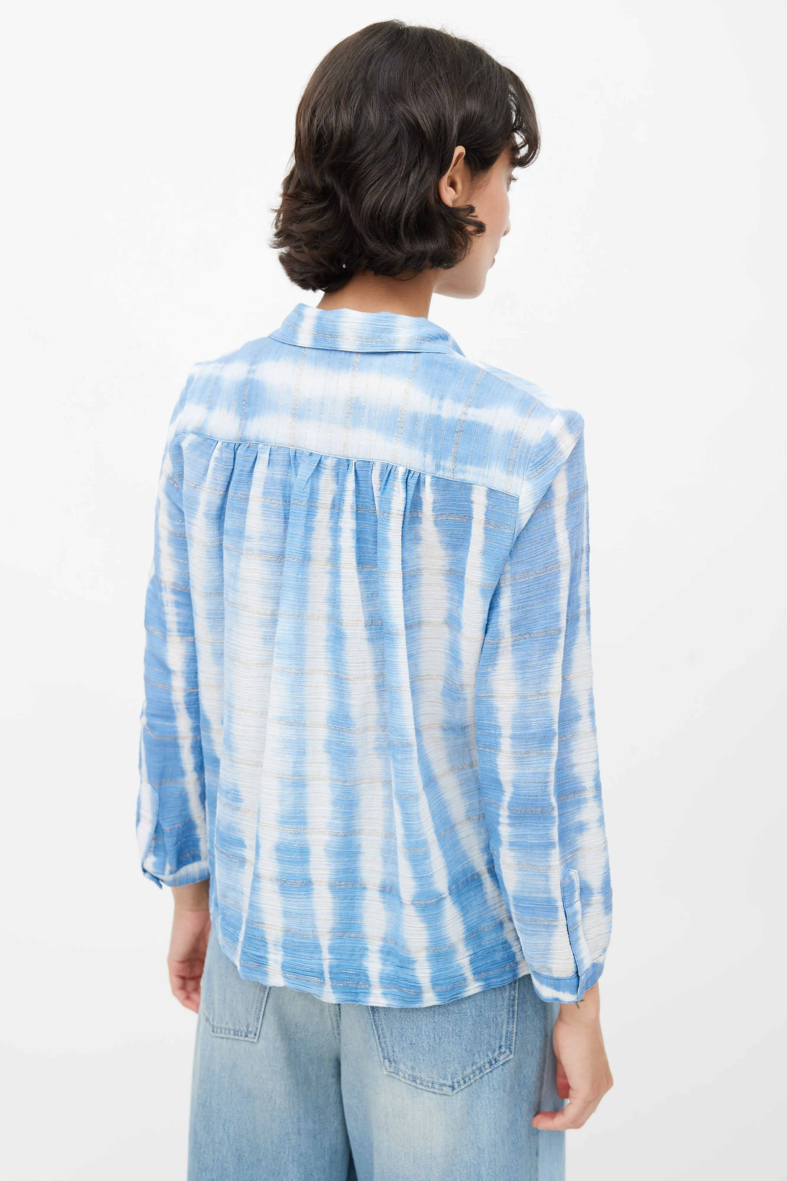 Blue Metallic Tie Dye Blouse