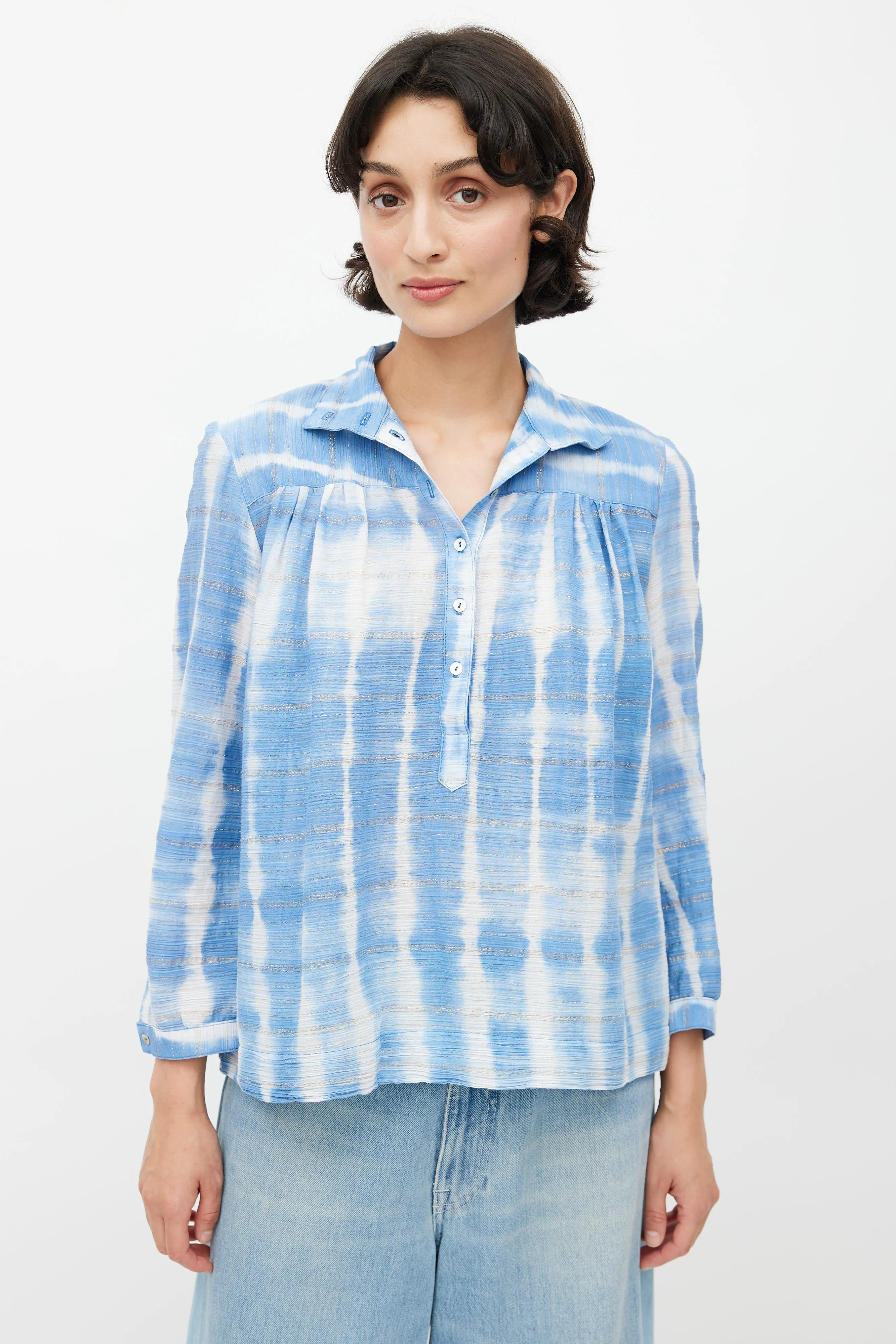 Blue Metallic Tie Dye Blouse