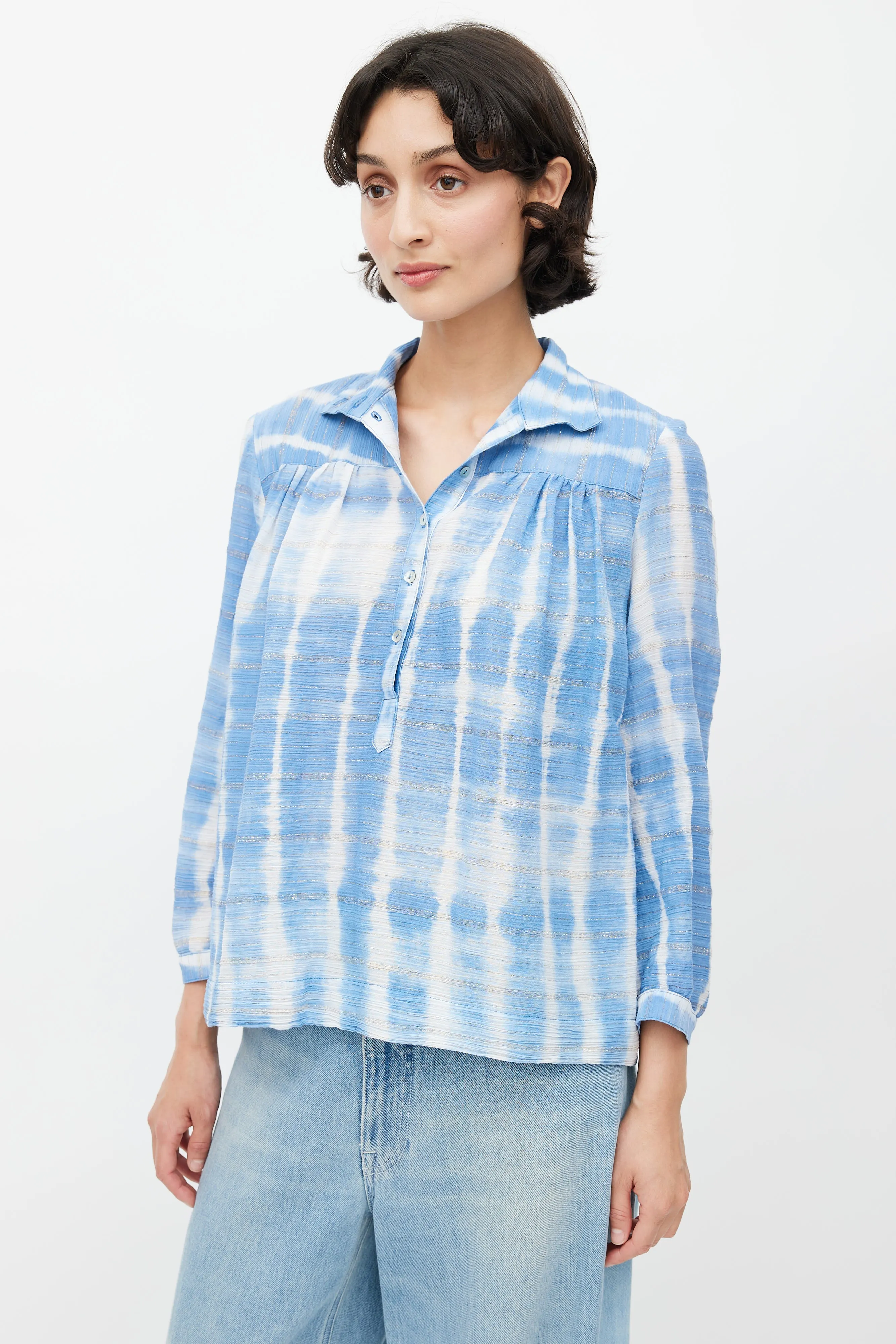 Blue Metallic Tie Dye Blouse