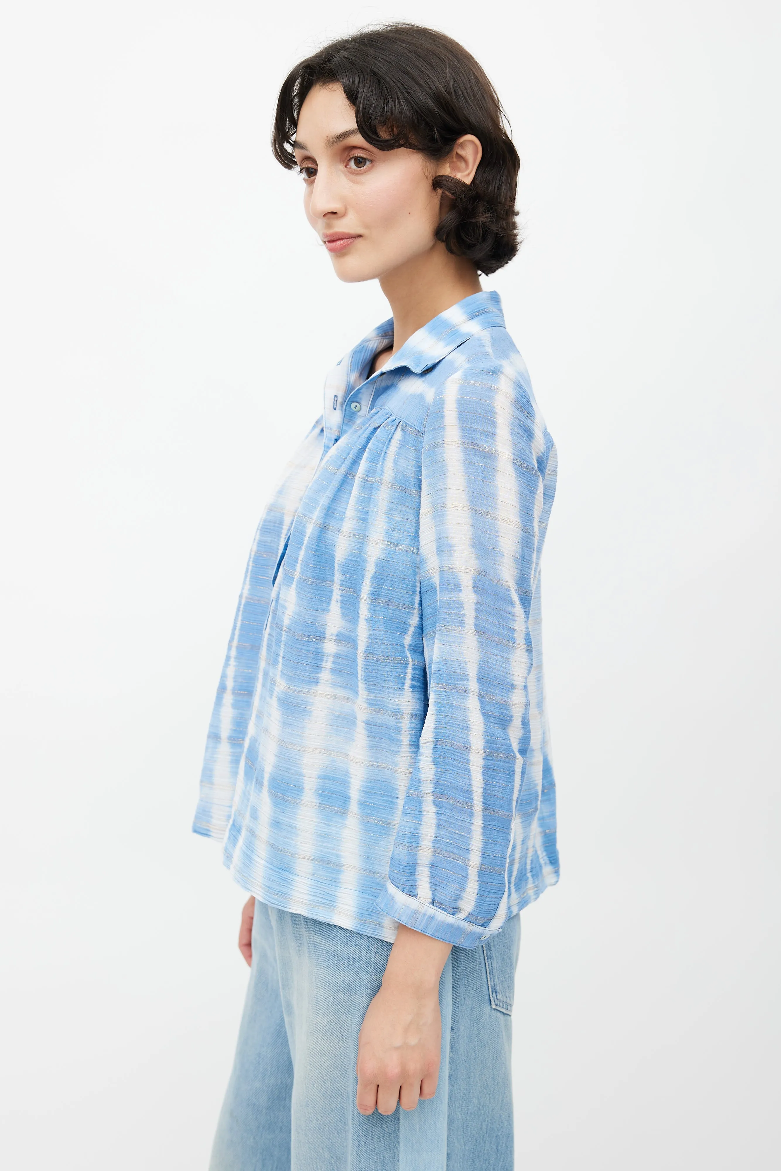 Blue Metallic Tie Dye Blouse