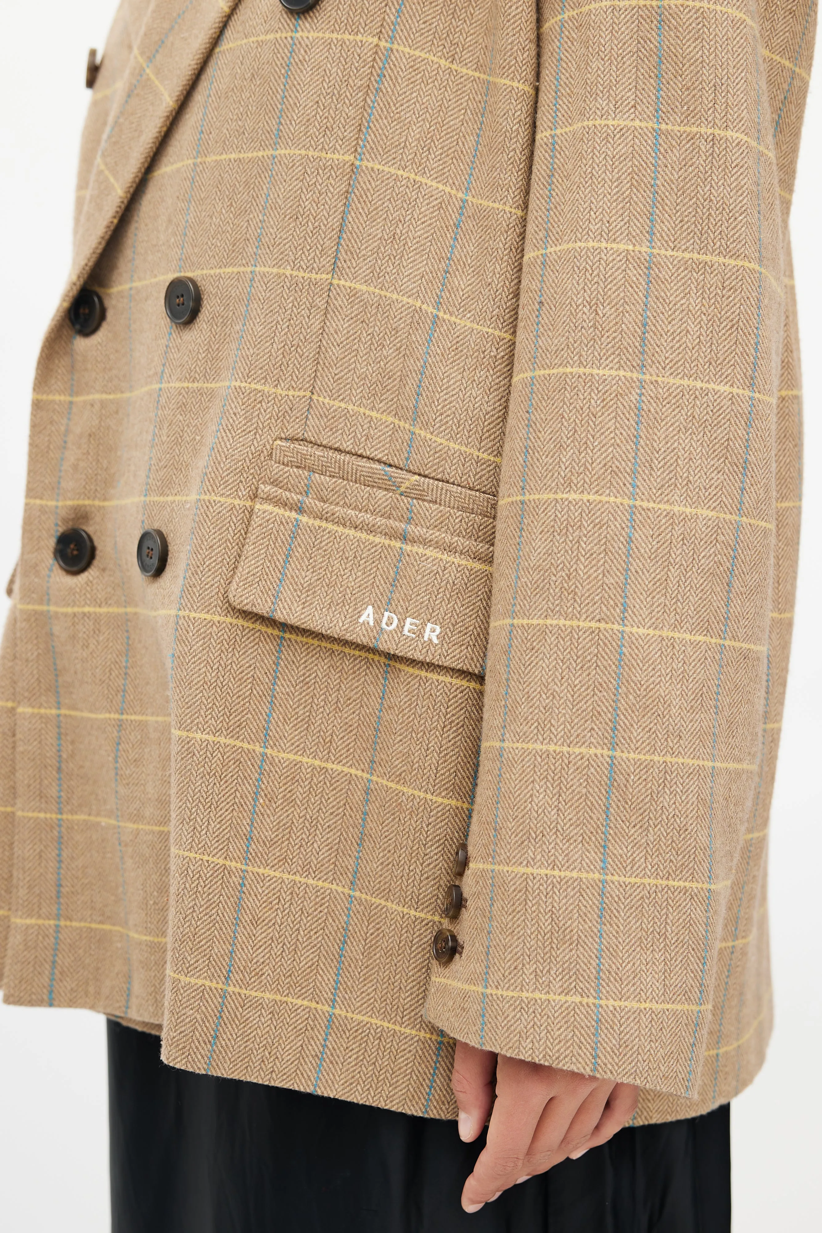 Brown & Multi Check Double Breasted Blazer