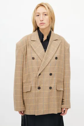 Brown & Multi Check Double Breasted Blazer