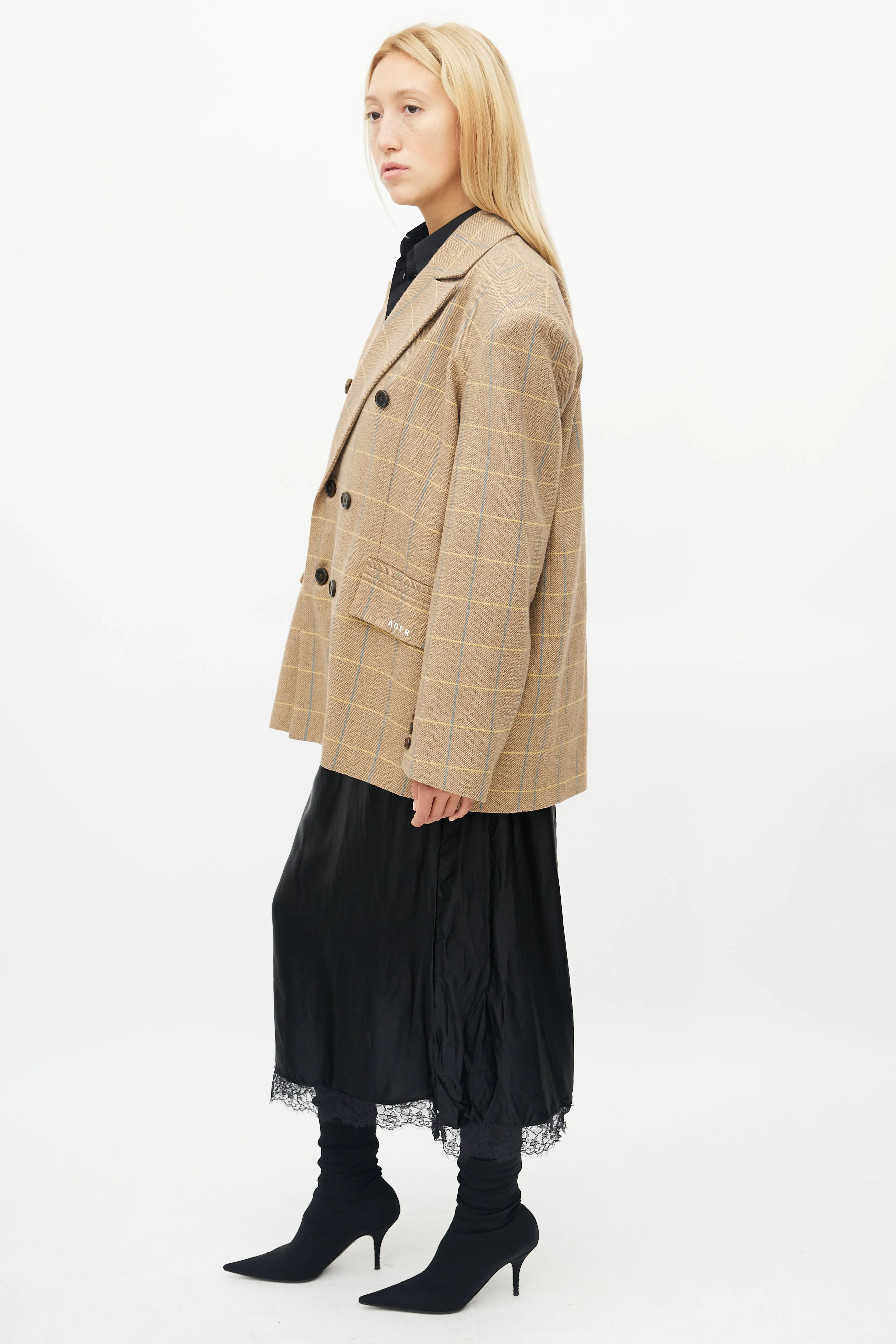 Brown & Multi Check Double Breasted Blazer