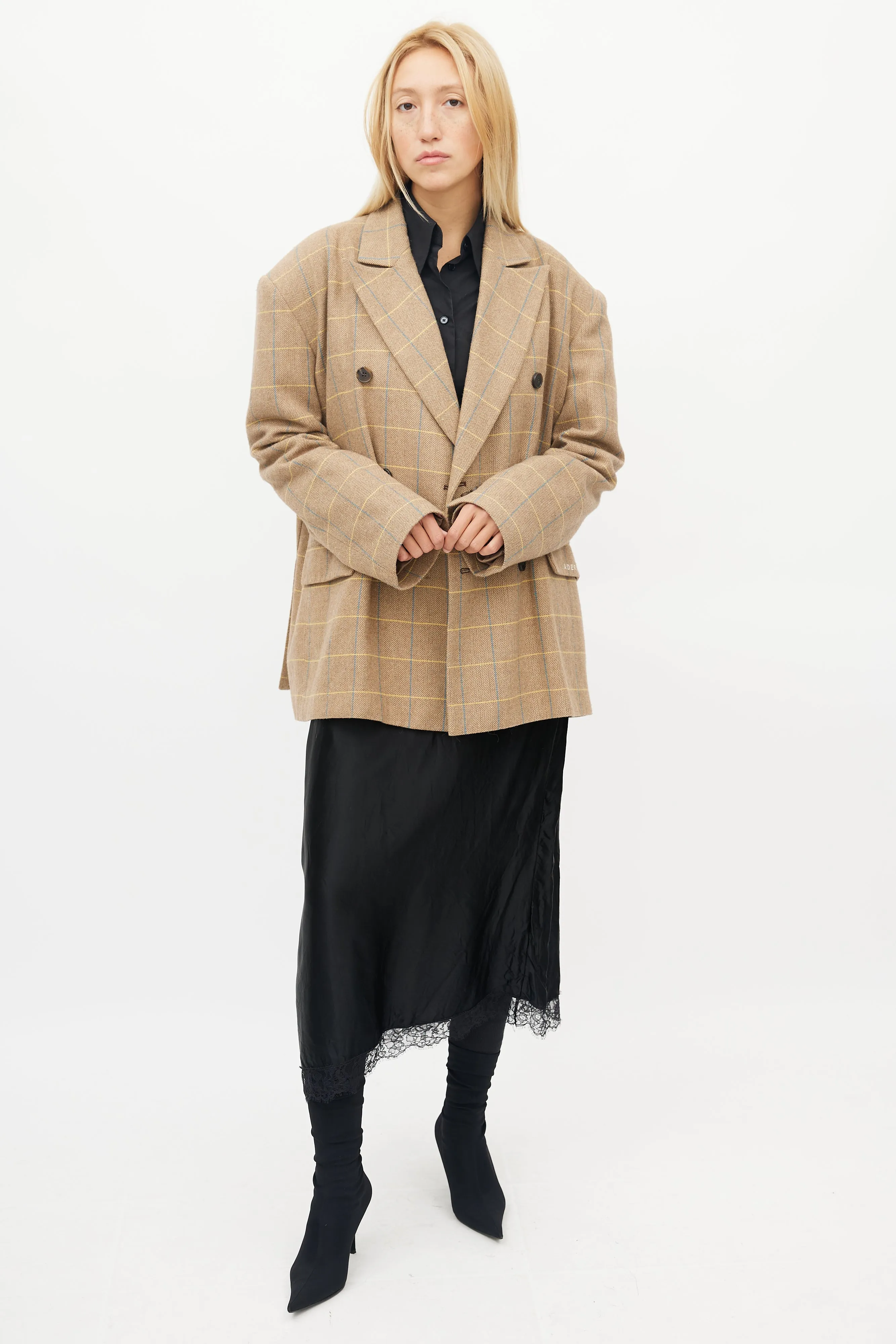 Brown & Multi Check Double Breasted Blazer