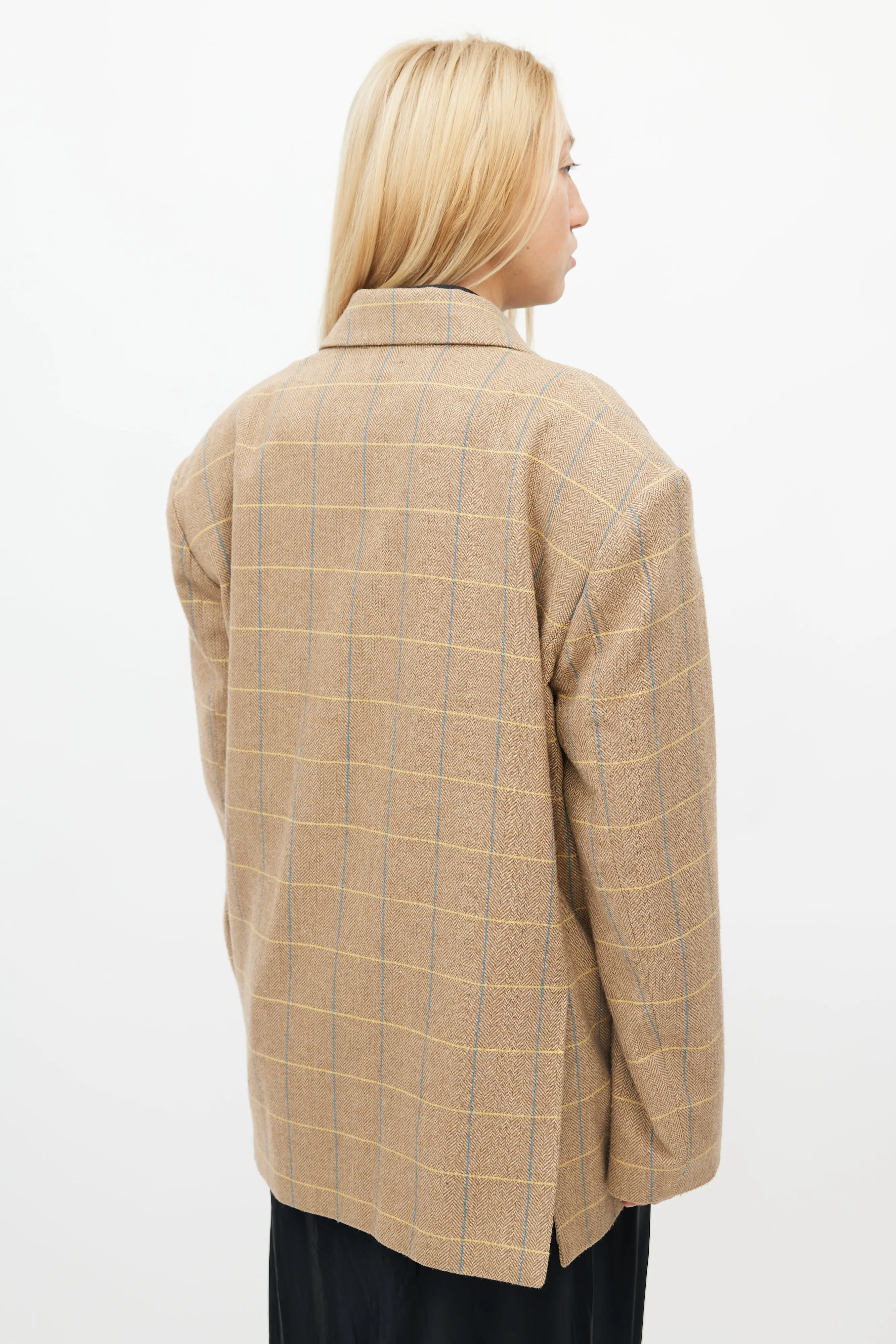Brown & Multi Check Double Breasted Blazer