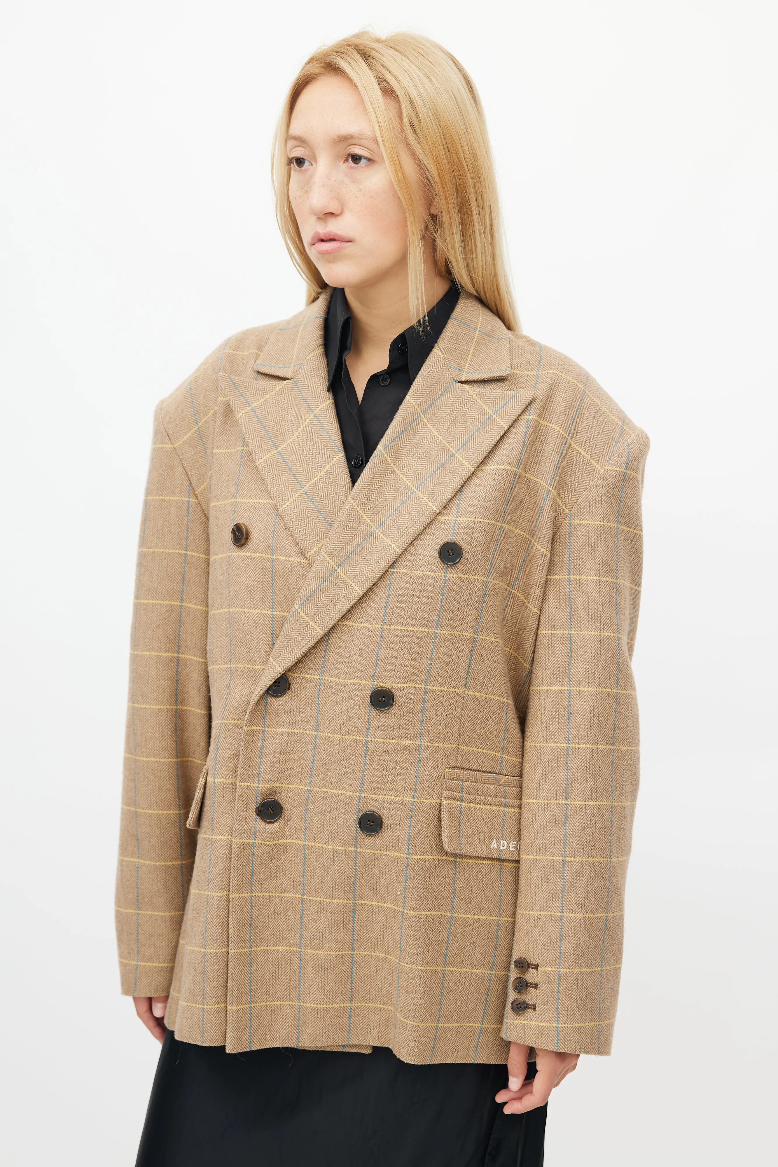 Brown & Multi Check Double Breasted Blazer