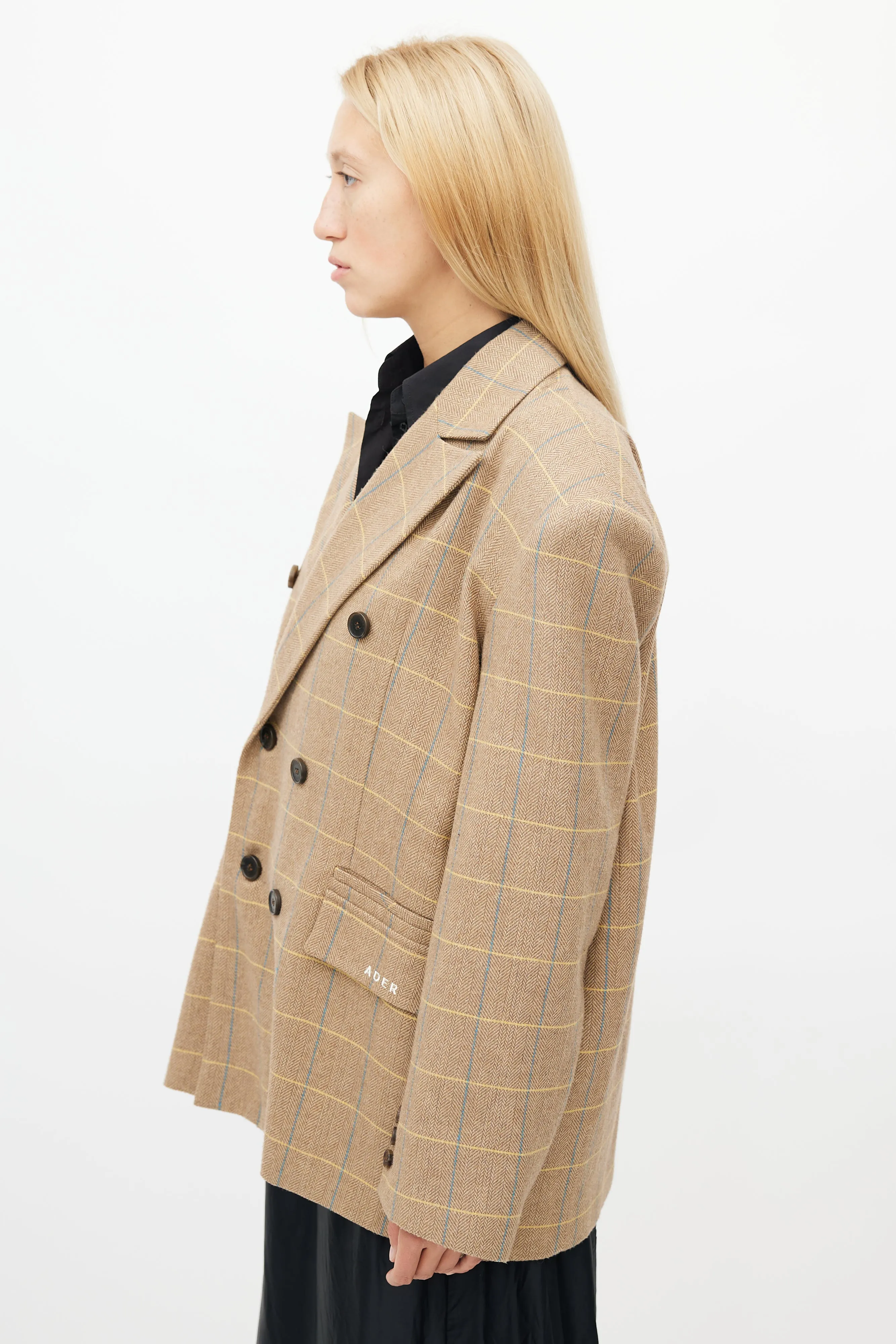 Brown & Multi Check Double Breasted Blazer