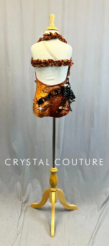 Custom Shimmery Copper Biketard with Sequin Inserts & Coppery/Black Bands