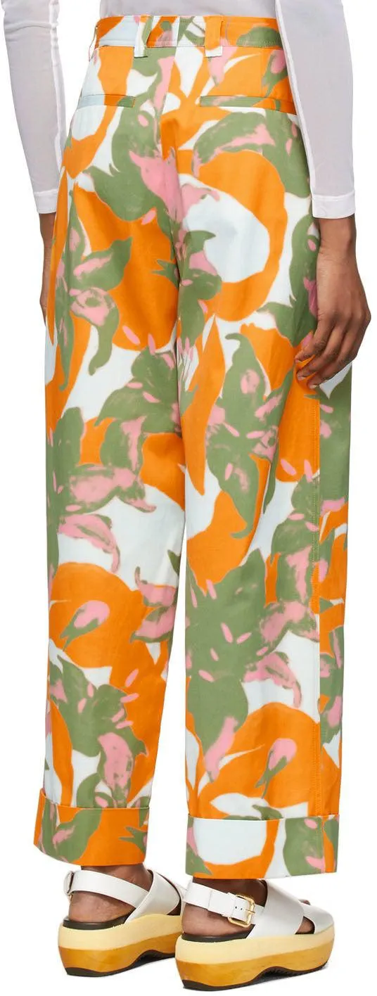 Dries Van Noten Orange Len Lye Edition Floral Print Trousers