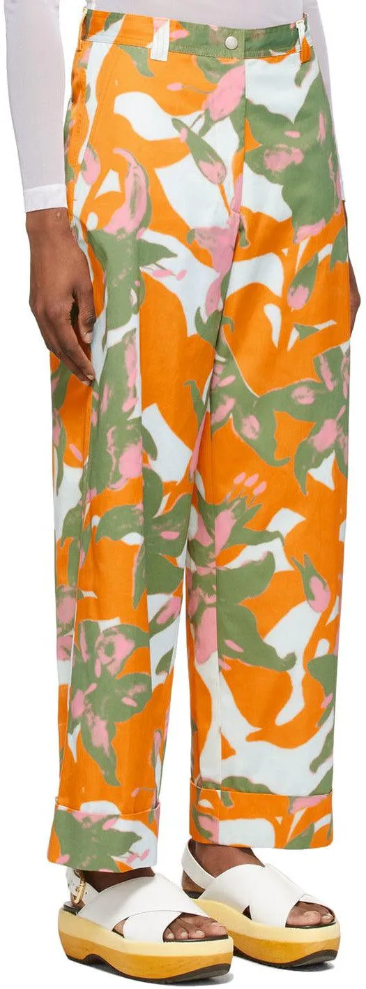 Dries Van Noten Orange Len Lye Edition Floral Print Trousers