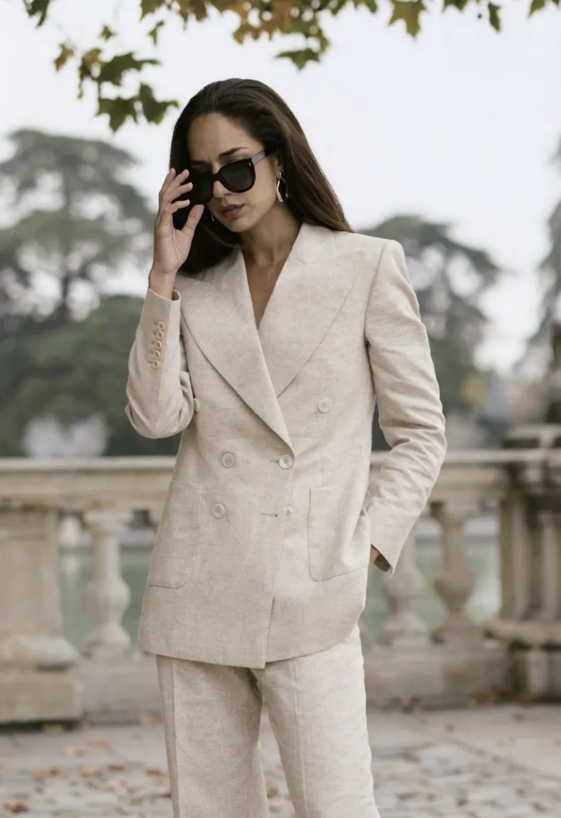 Italian Stone Double Breasted Two Piece Women's Suit