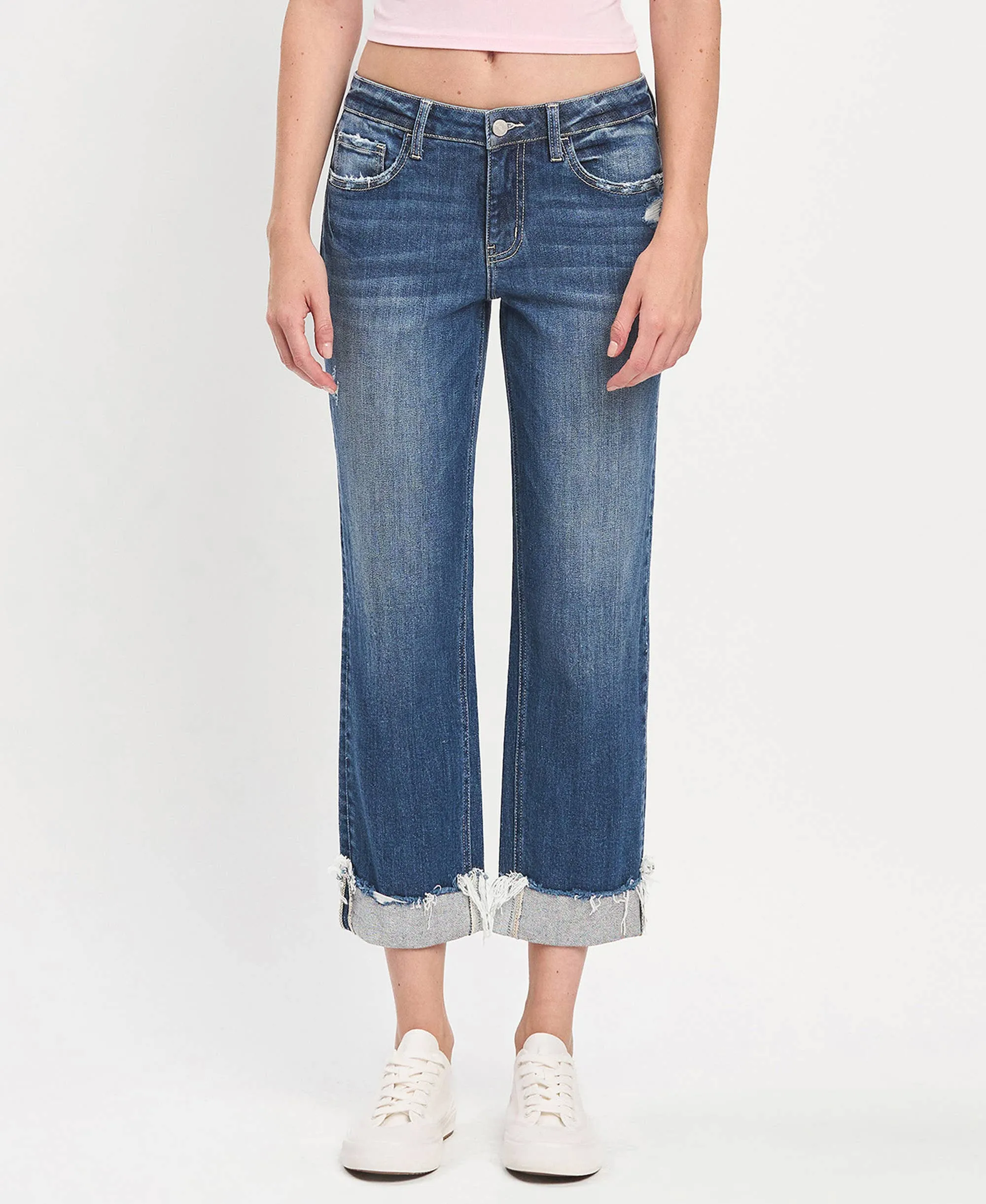 LV1461:Mid-rise cuffed Boyfriend Jeans