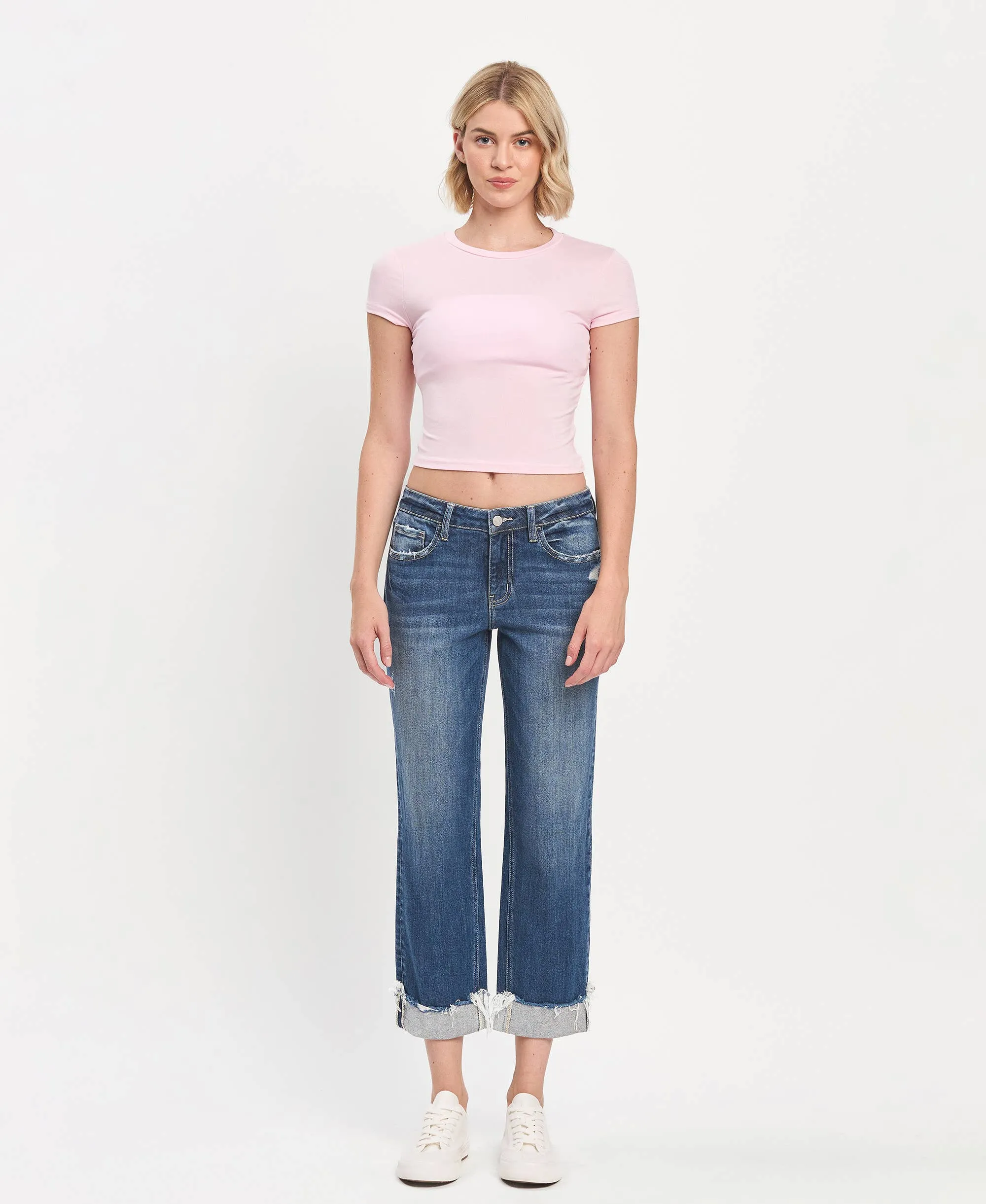 LV1461:Mid-rise cuffed Boyfriend Jeans