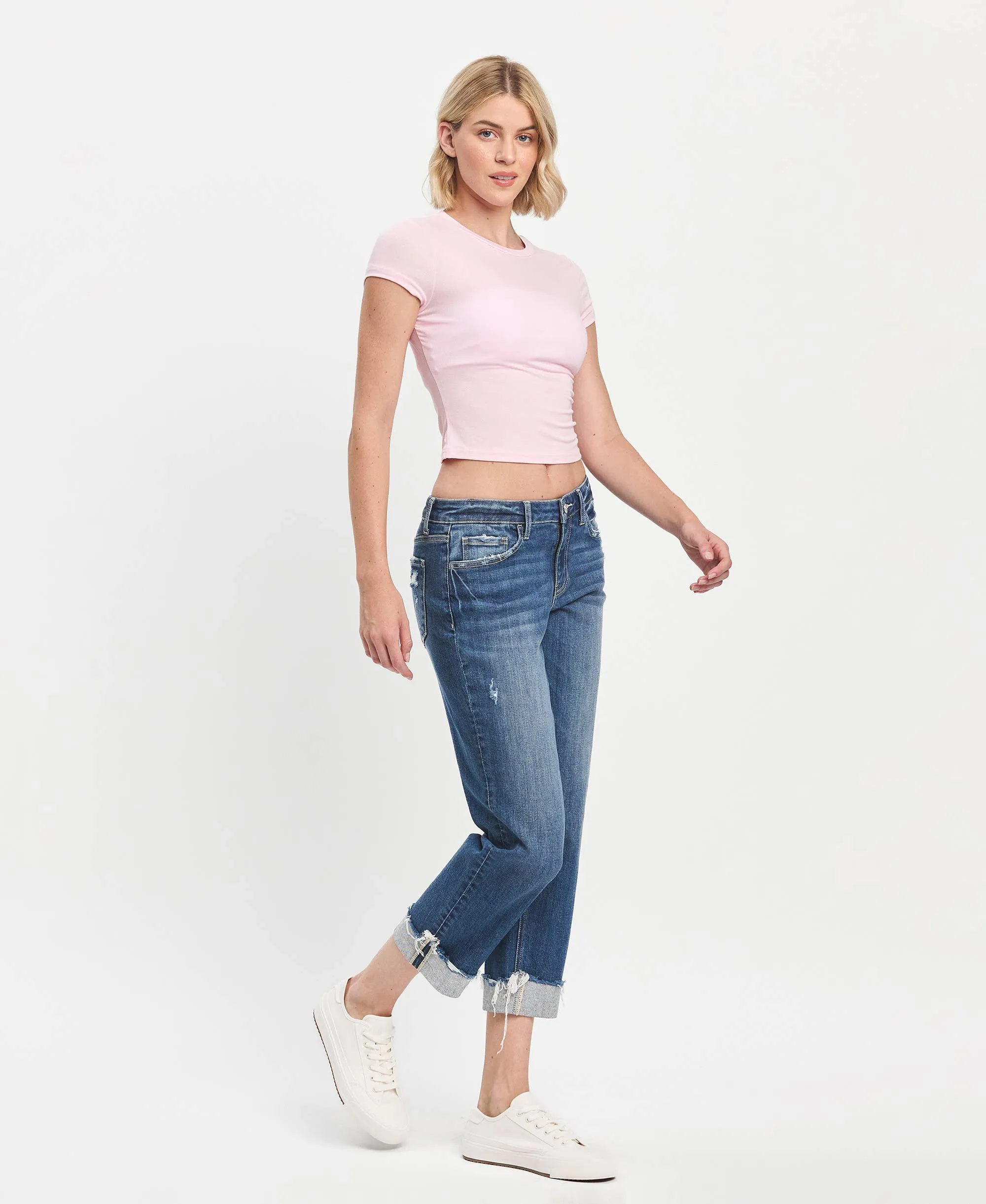 LV1461:Mid-rise cuffed Boyfriend Jeans