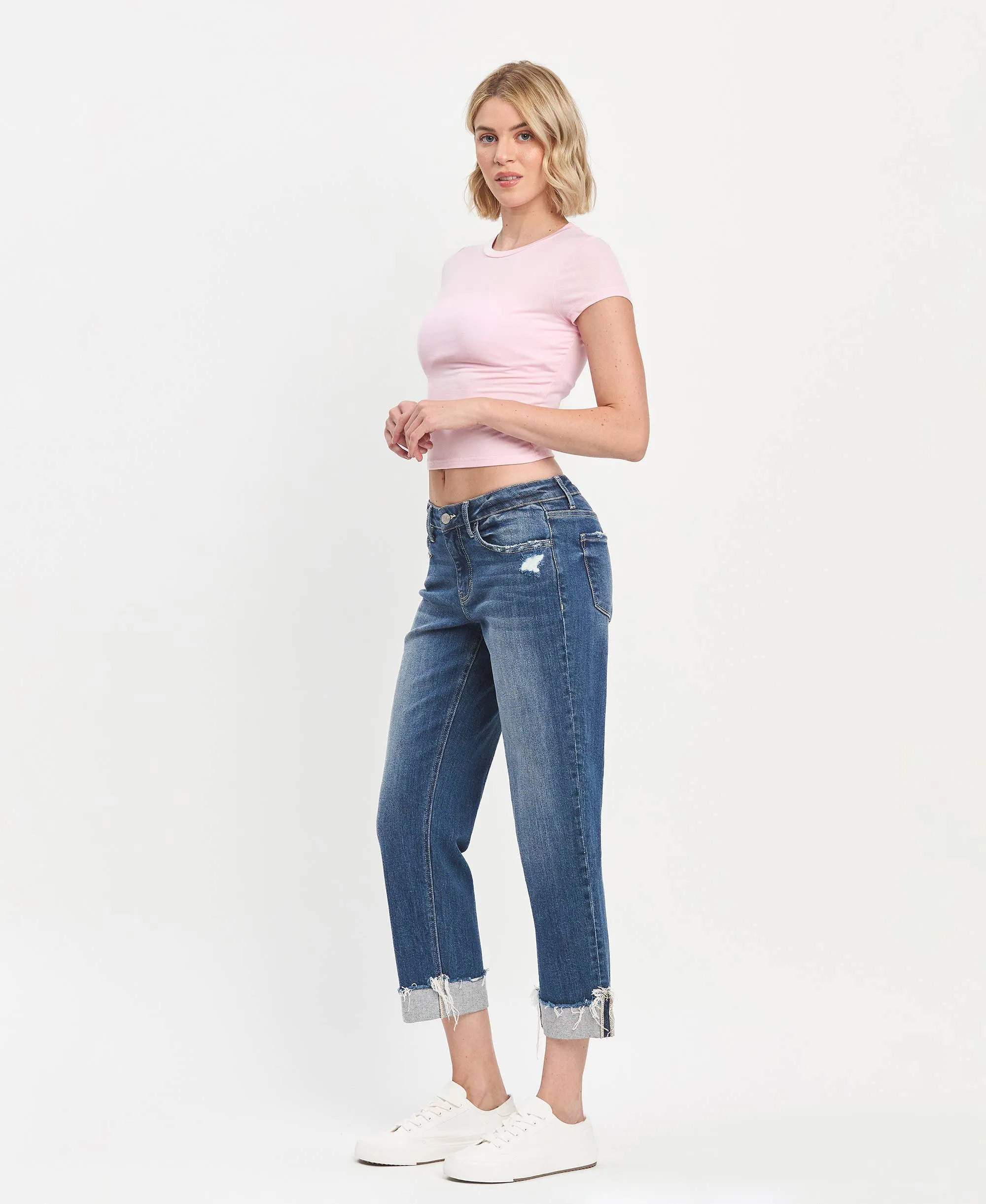 LV1461:Mid-rise cuffed Boyfriend Jeans