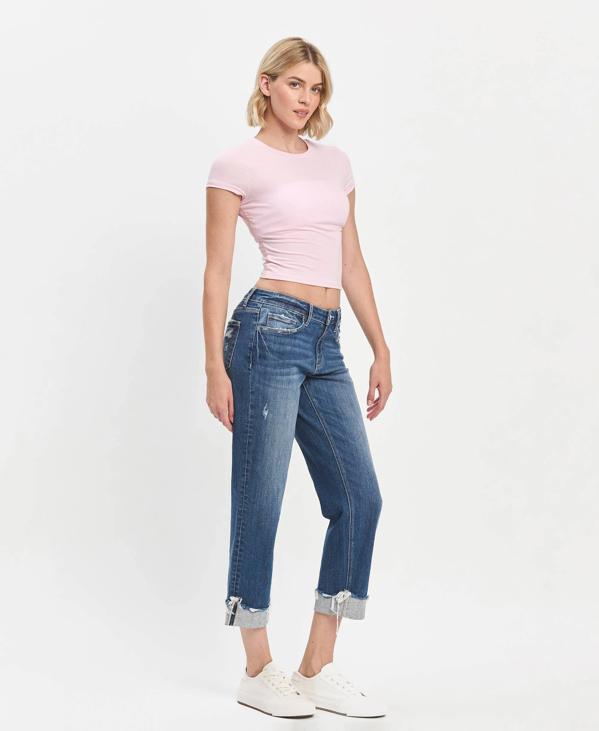 LV1461:Mid-rise cuffed Boyfriend Jeans
