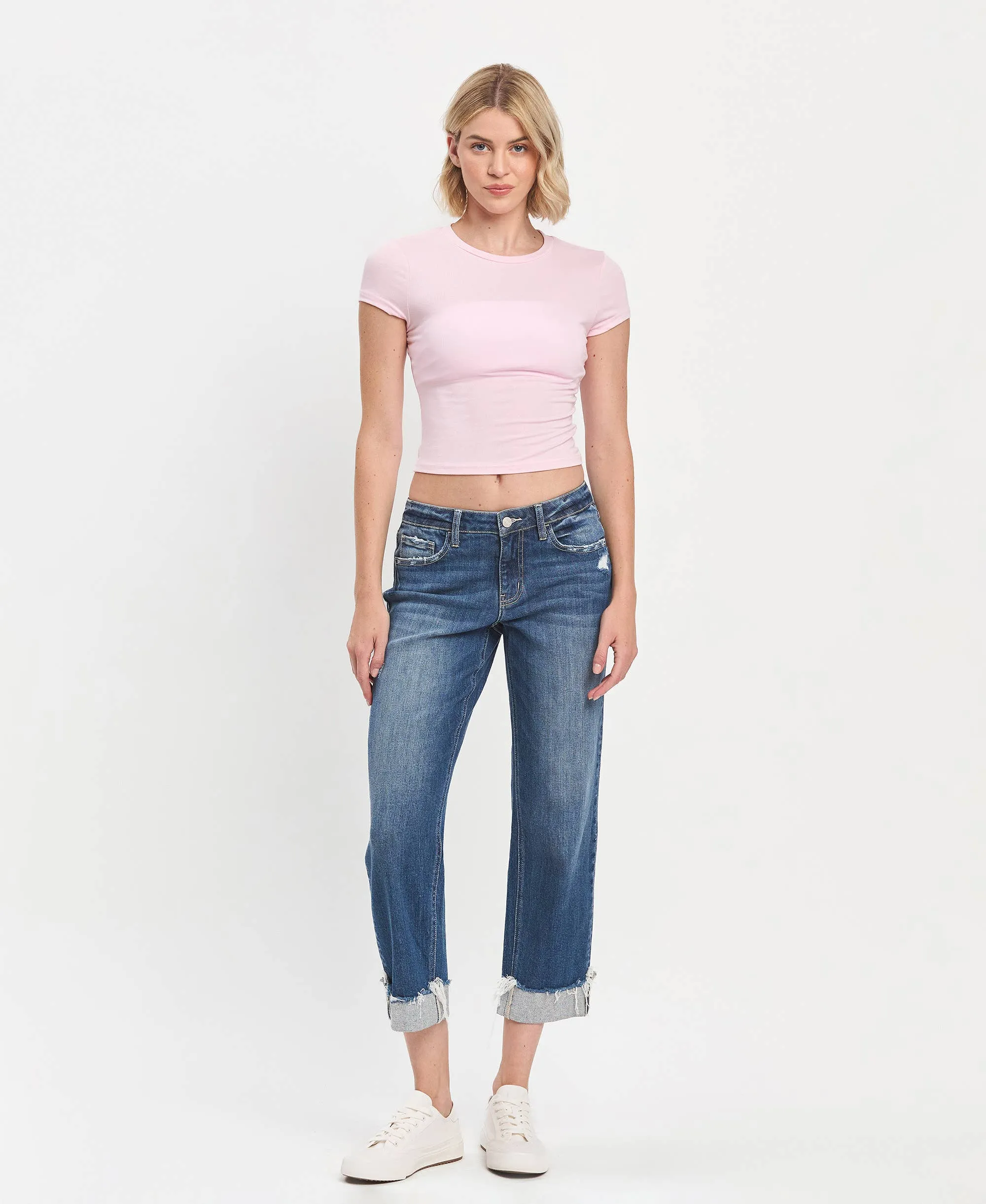 LV1461:Mid-rise cuffed Boyfriend Jeans