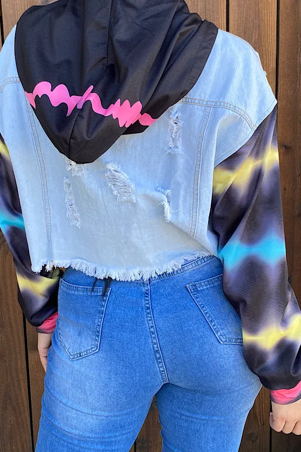 LW8198 Jean distressed jacket  w/removable hoodie.