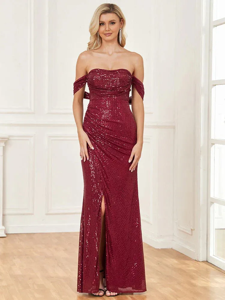 Mermaid Prom Dresses Sequin Sexy Off-the-Shoulder Backless
