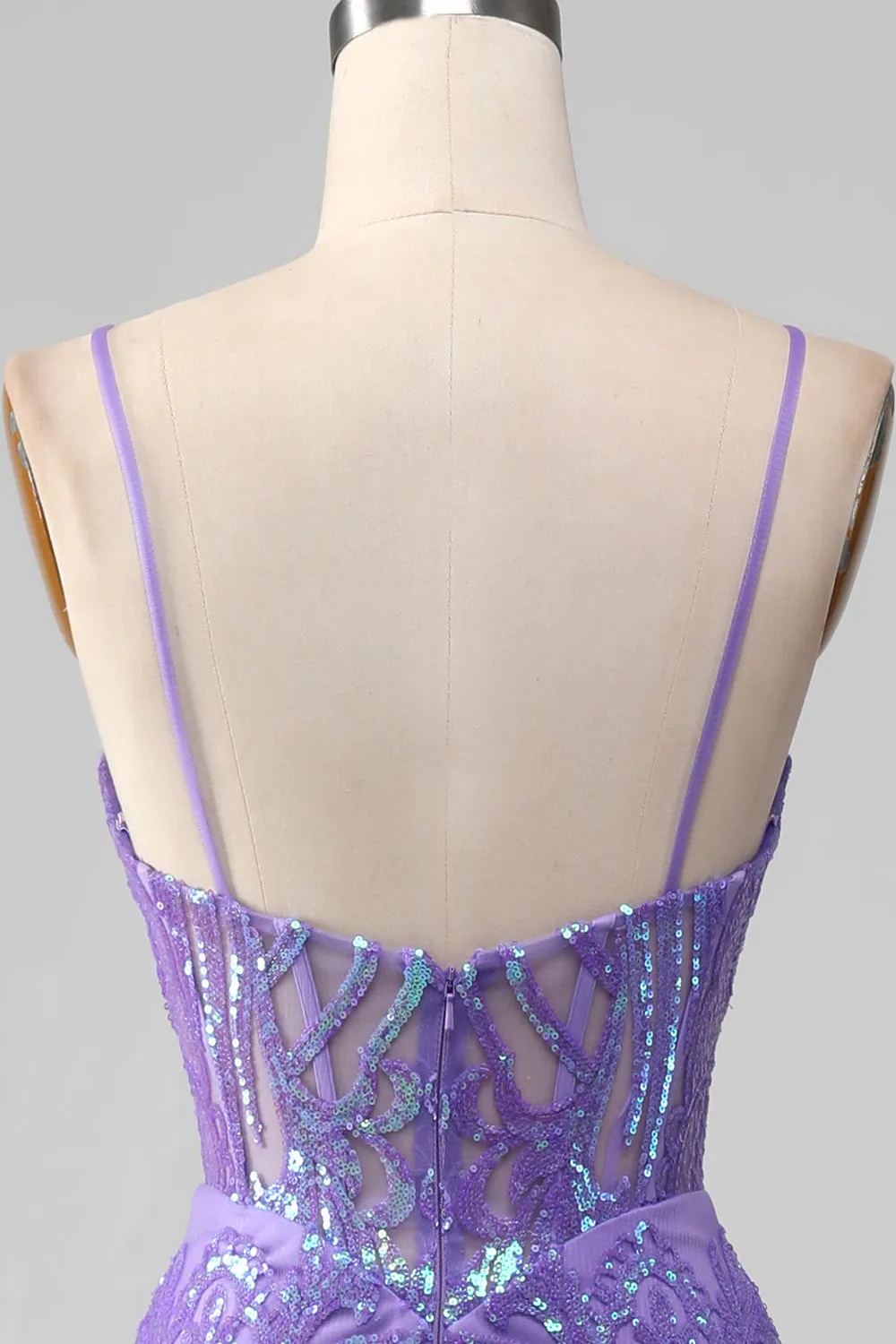 Mermaid Spaghetti Straps Sparkly Sequin Purple Corset Prom Dress Sexy Evening Dresses