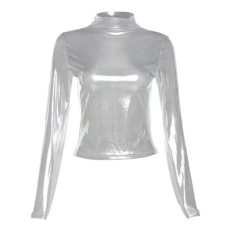 Metallic Mock Turtleneck