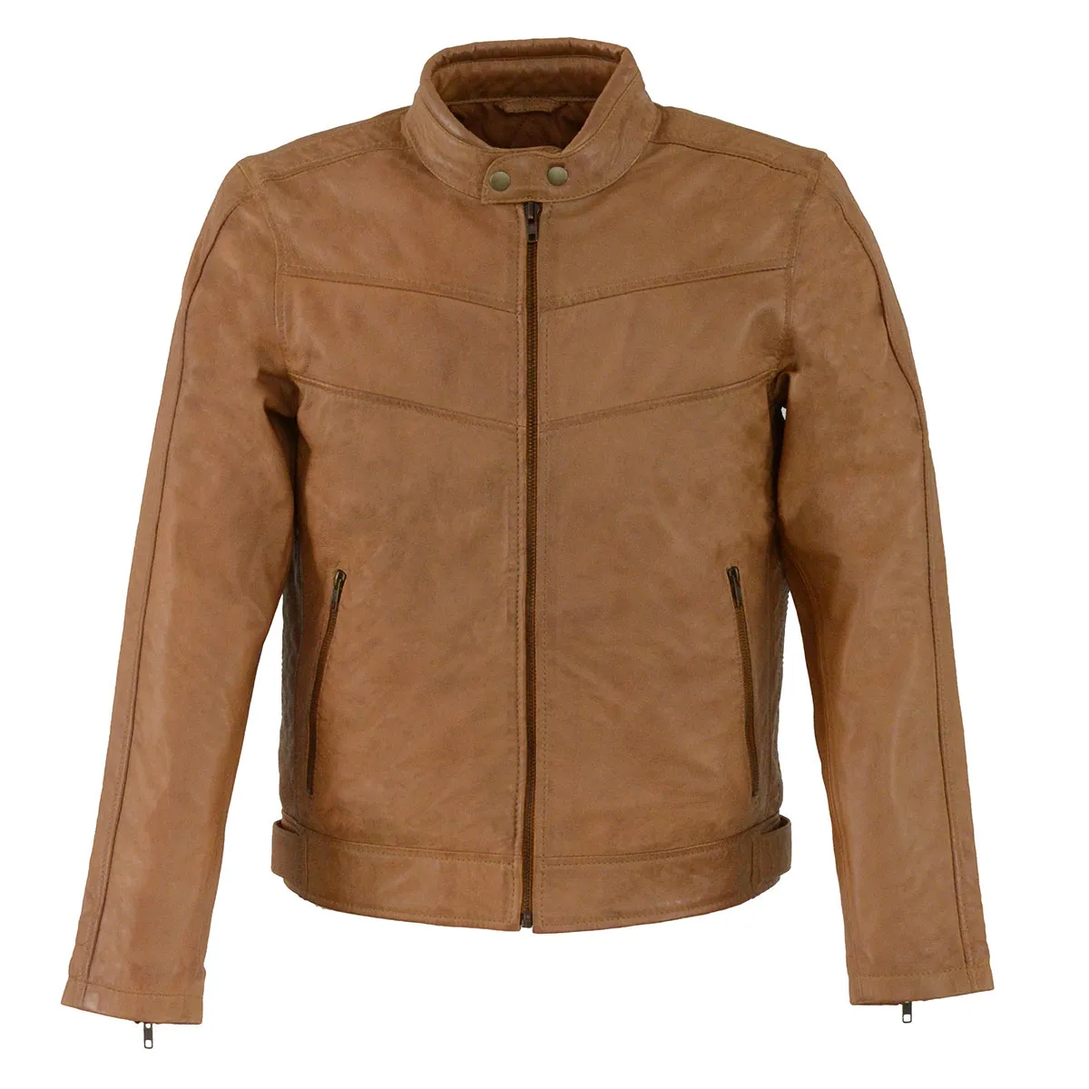 Milwaukee Leather SFM1835 Men's Saddle Cafe Racer Leather Jacket with Snap Button Collar