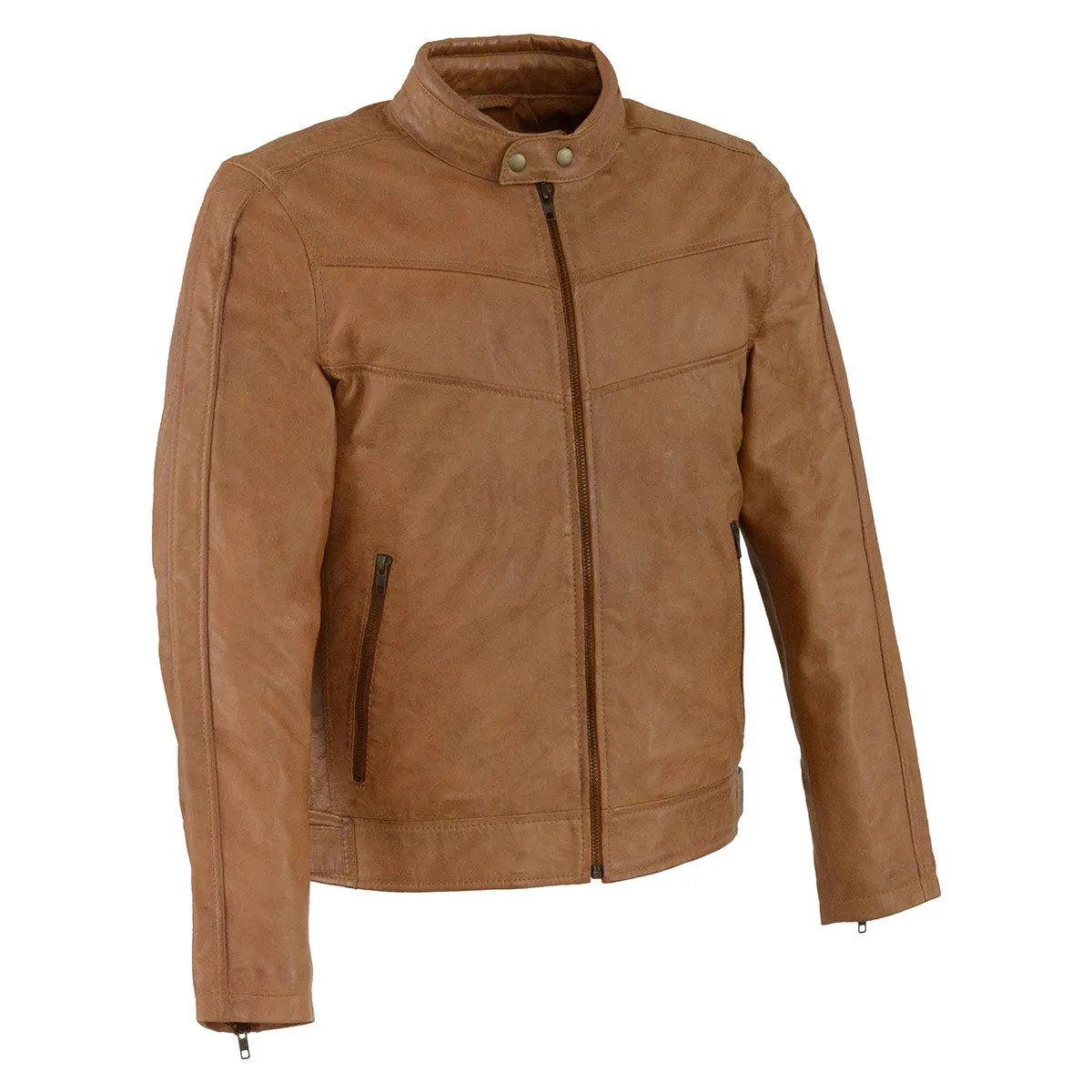Milwaukee Leather SFM1835 Men's Saddle Cafe Racer Leather Jacket with Snap Button Collar