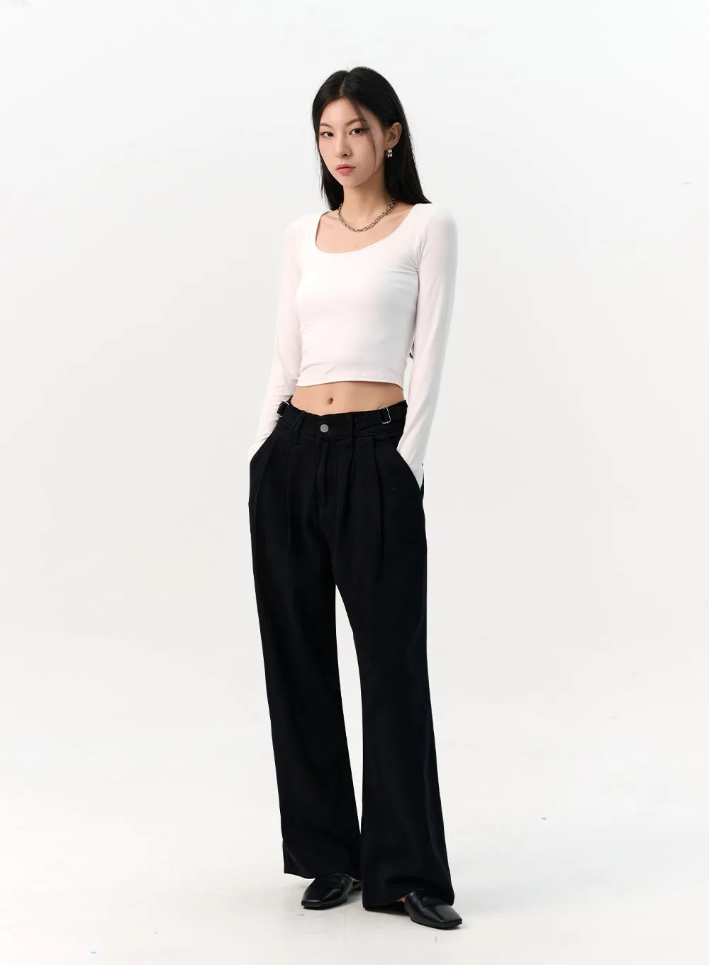 Pintuck Tab Wide Pants IO320