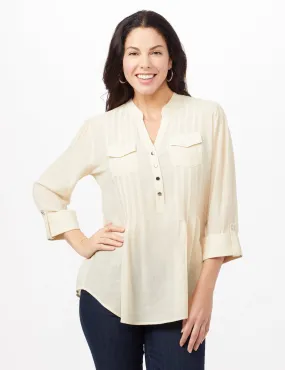 Pintuck Textured Button Popover Top