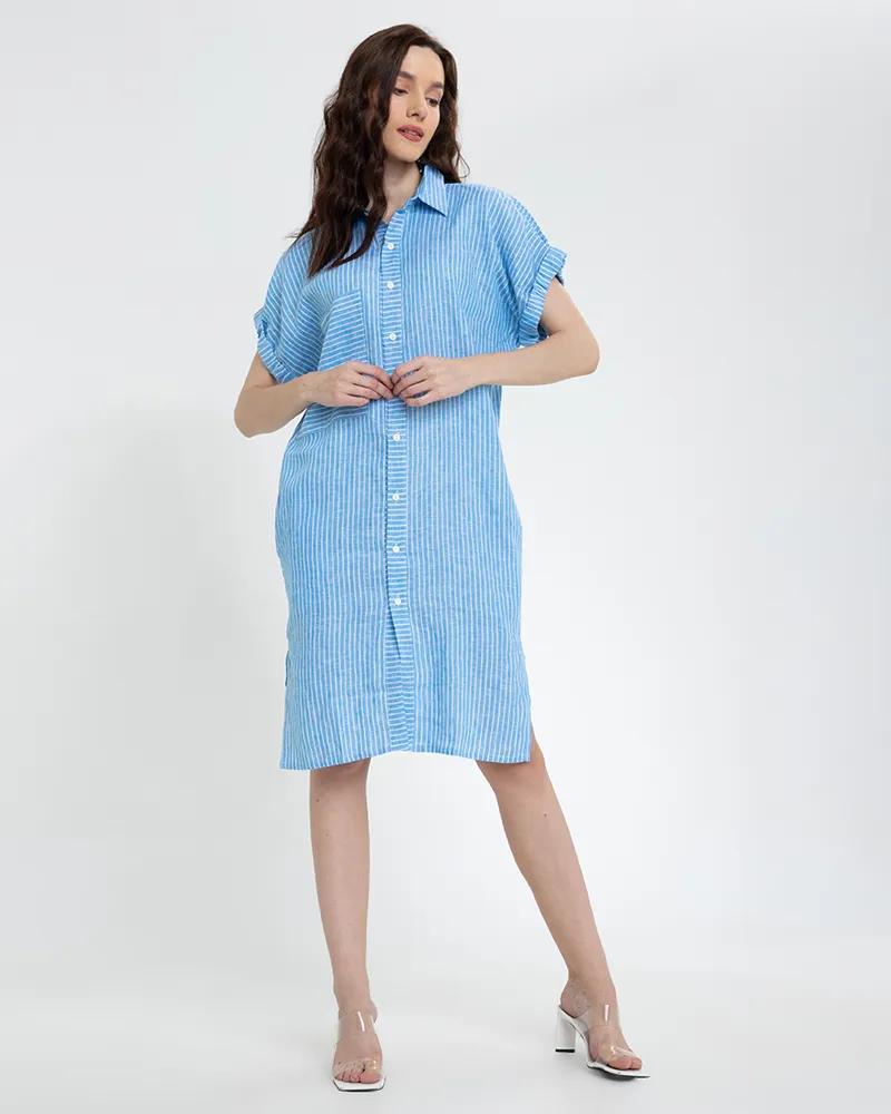 Samara Button Down Pinstripe Short Dress