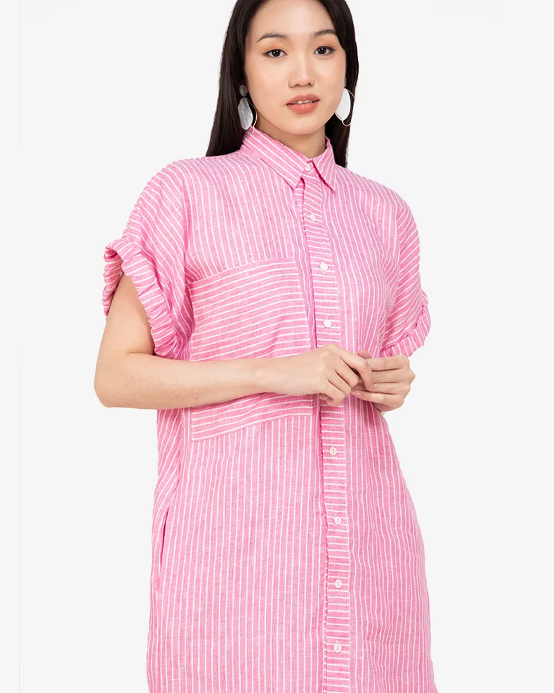 Samara Button Down Pinstripe Short Dress
