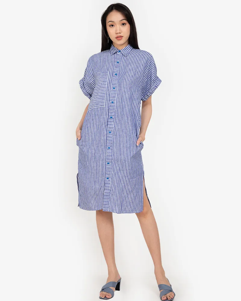 Samara Button Down Pinstripe Short Dress