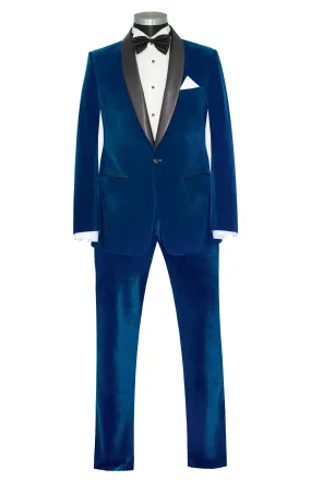 SLIM-FIT BLUE VELVET TUXEDO SUIT FOR MEN