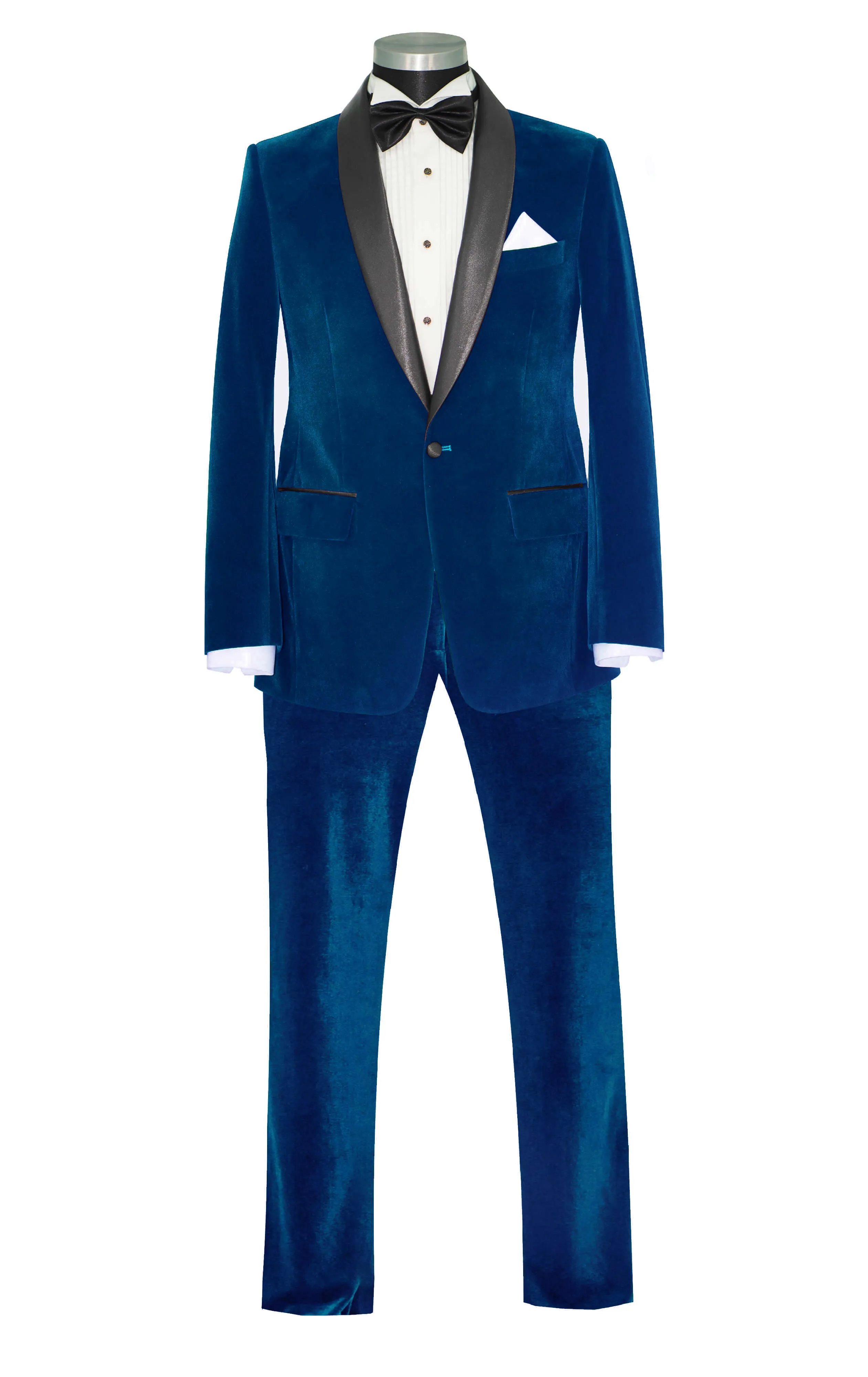 SLIM-FIT BLUE VELVET TUXEDO SUIT FOR MEN