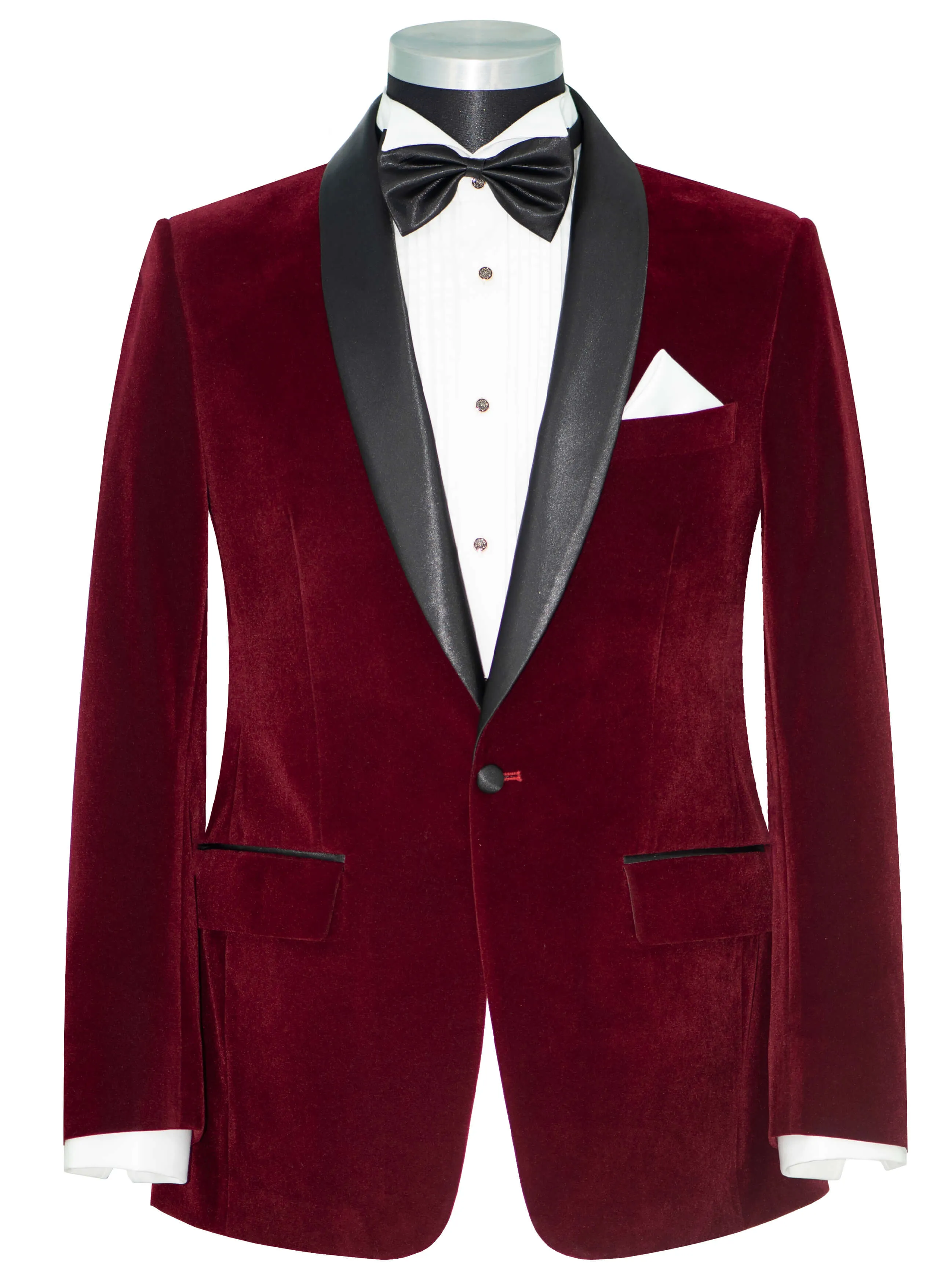 SLIM-FIT BURGUNDY VELVET TUXEDO SUIT FOR MEN