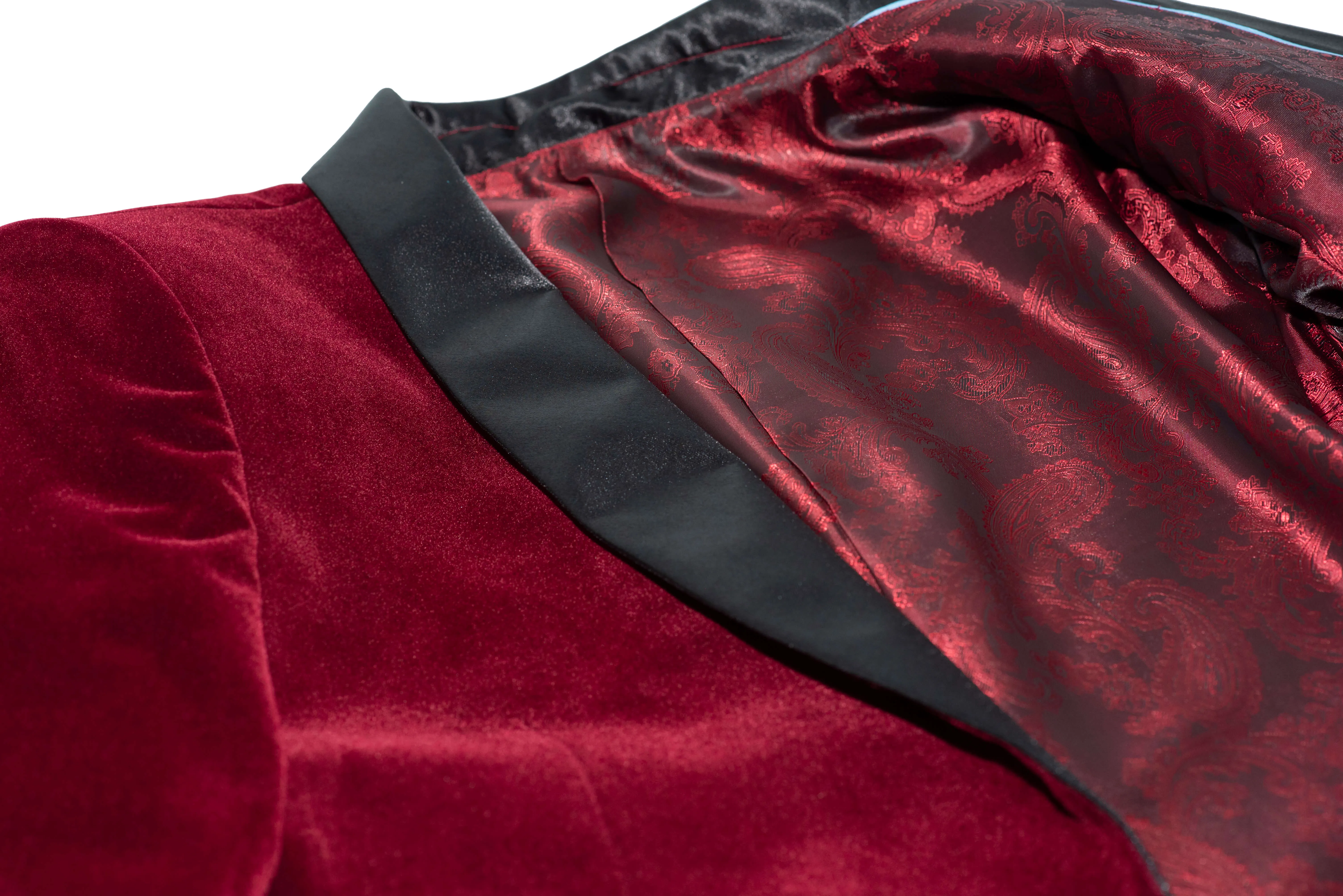SLIM-FIT BURGUNDY VELVET TUXEDO SUIT FOR MEN